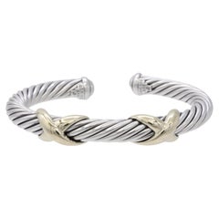 David Yurman Sterling Silver & 14K Yellow Gold X Cable Cuff Bracelet