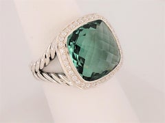 David Yurman Sterling Silver 14mm Prasiolite Diamond Albion Ring Size 8