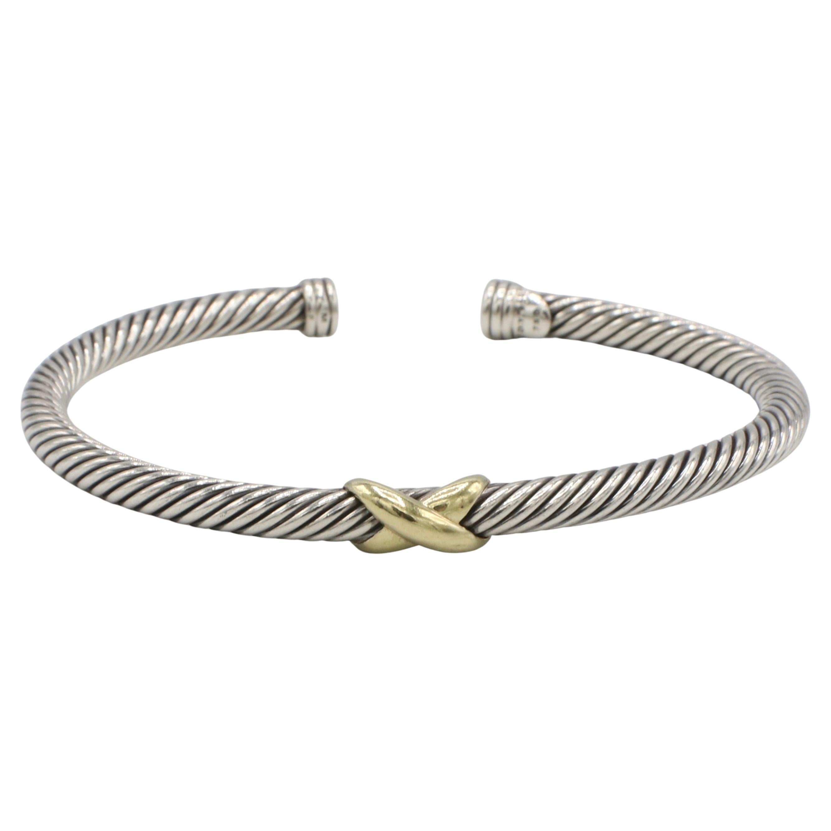 David Yurman Sterling Silver 
18 Karat Gold Cable Flex Bangle Cuff Bracelet