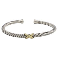 David Yurman Sterling Silver 
18 Karat Gold Cable Flex Bangle Cuff Bracelet