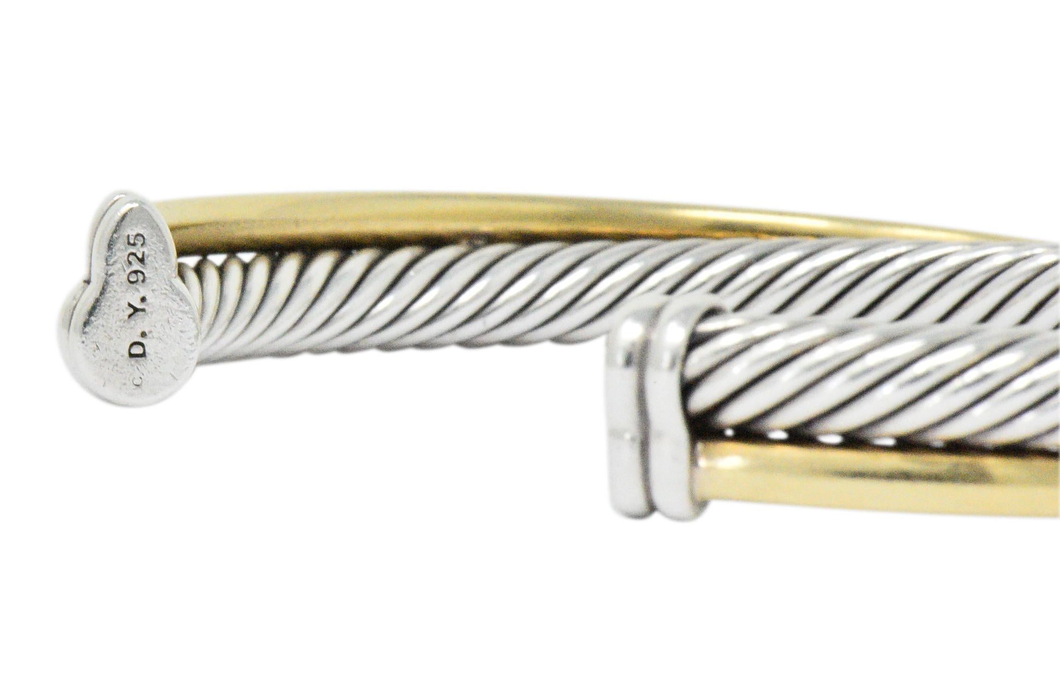 Women's or Men's David Yurman Sterling Silver 18 Karat Gold Crossover Cuff Bracelet