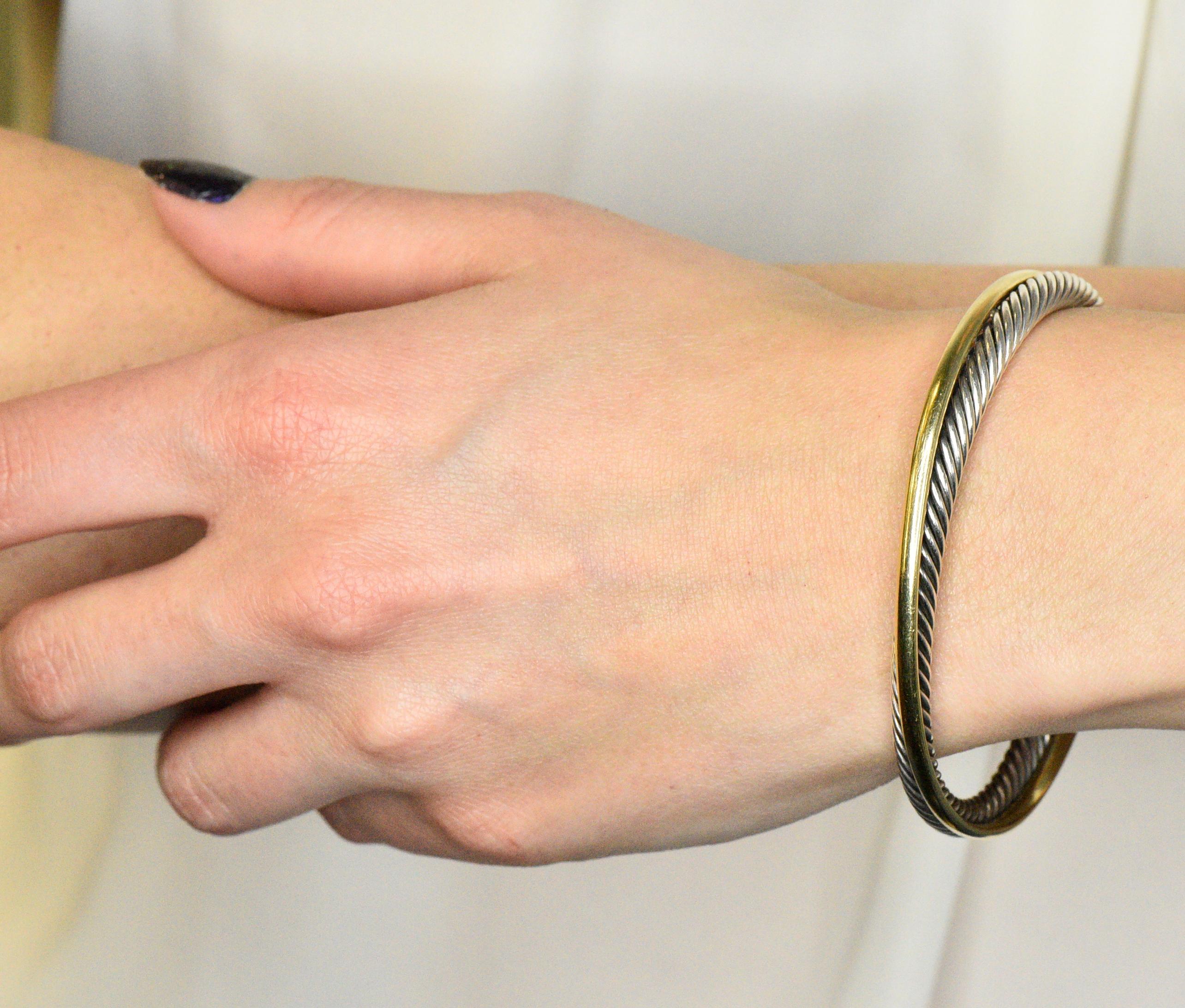 David Yurman Sterling Silver 18 Karat Gold Crossover Cuff Bracelet 1