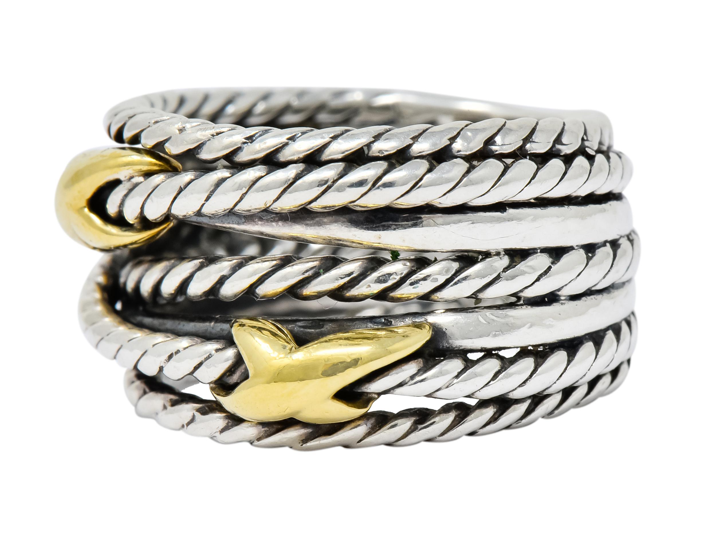 Contemporary David Yurman Sterling Silver 18 Karat Gold Double X Crossover Ring
