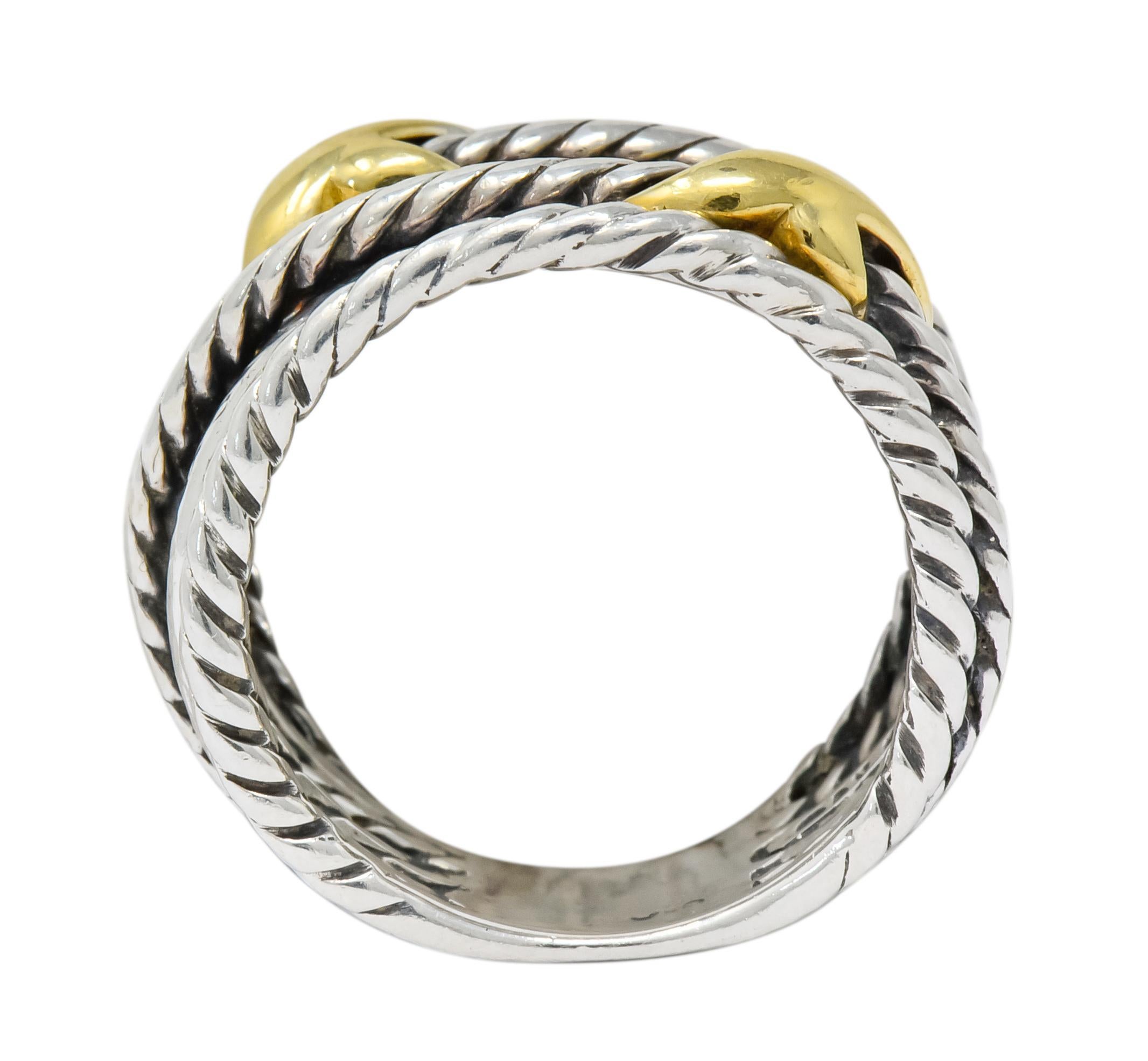 David Yurman Sterling Silver 18 Karat Gold Double X Crossover Ring In Excellent Condition In Philadelphia, PA