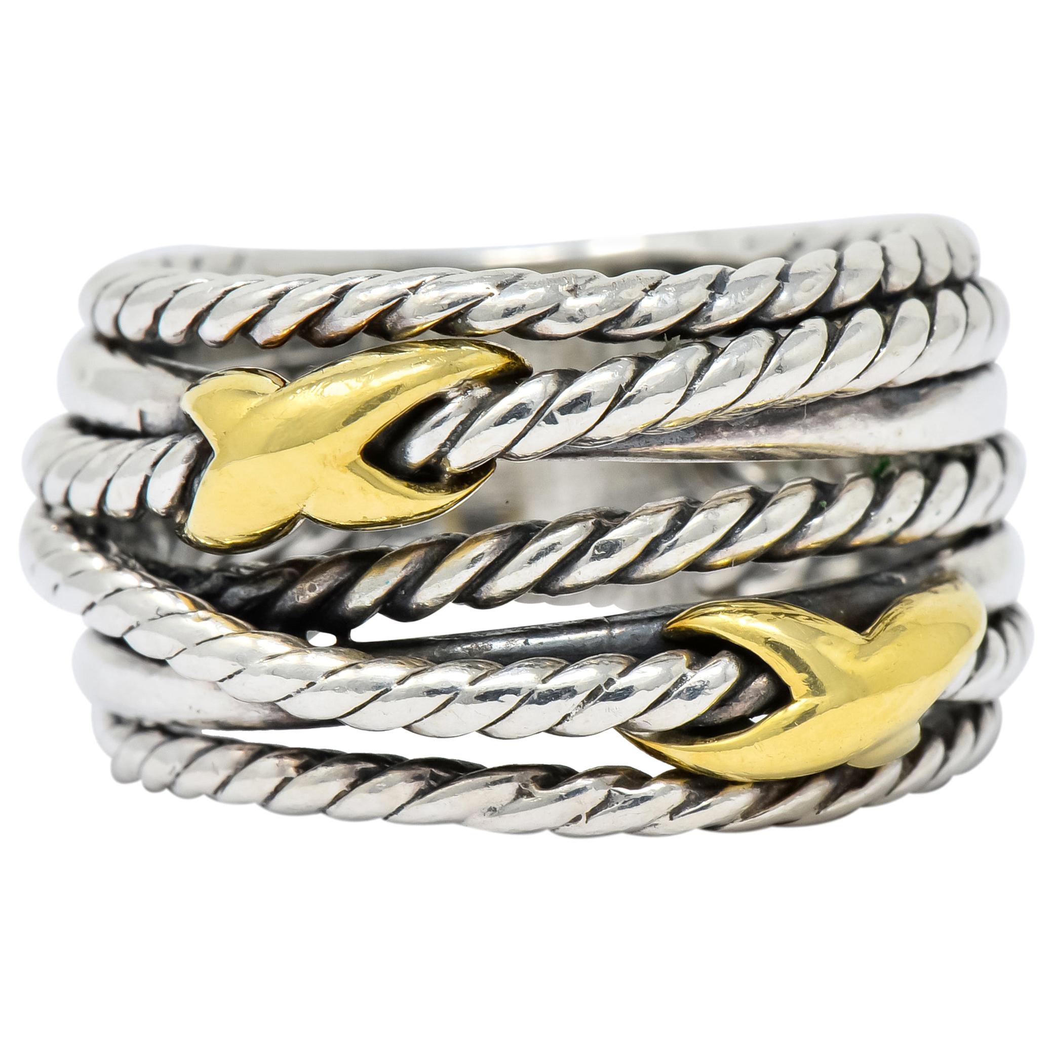 David Yurman Sterling Silver 18 Karat Gold Double X Crossover Ring