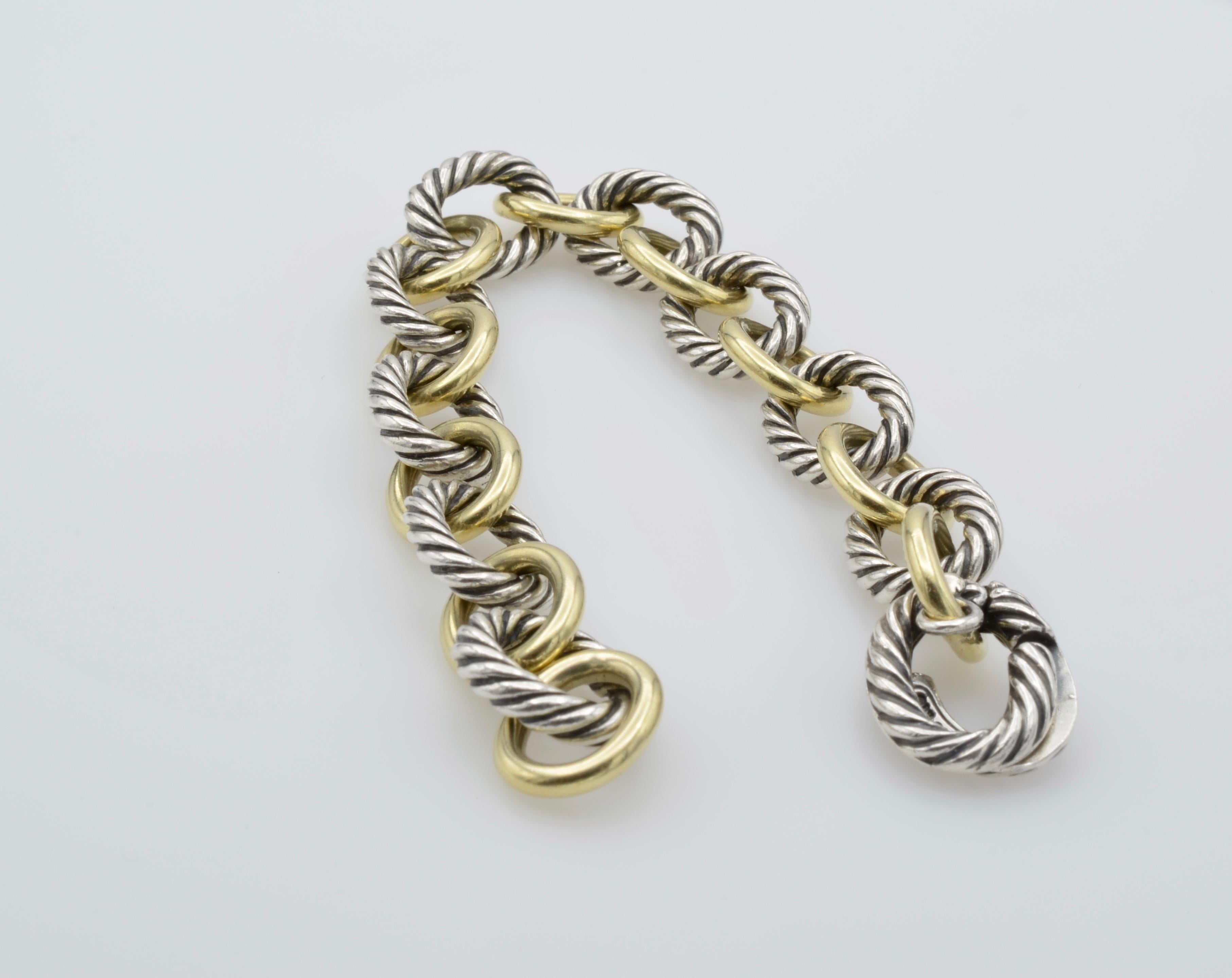 David Yurman Sterling Silver 18 Karat Gold Link Bracelet In Excellent Condition In Berkeley, CA