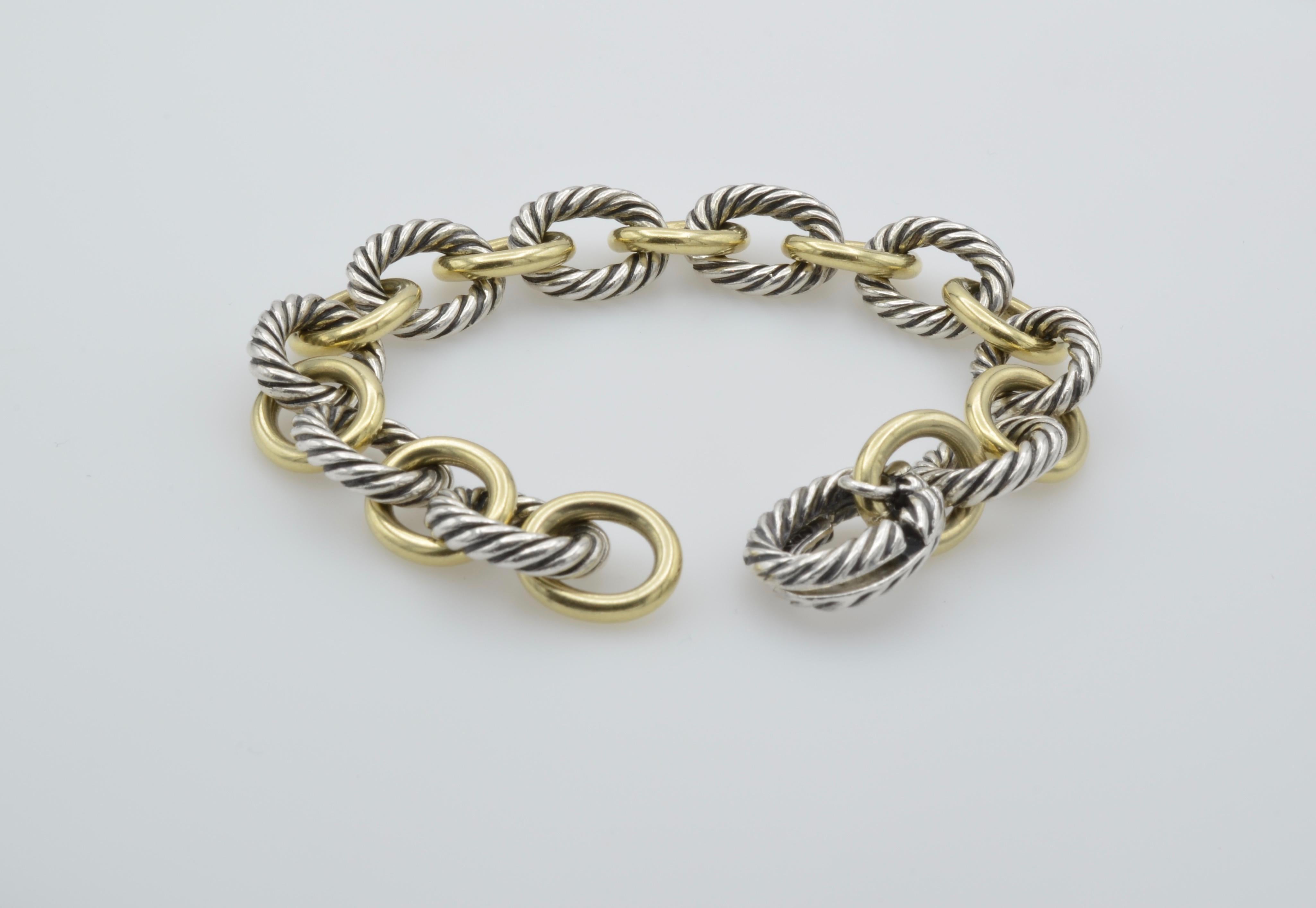 David Yurman Sterling Silver 18 Karat Gold Link Bracelet In Excellent Condition In Berkeley, CA