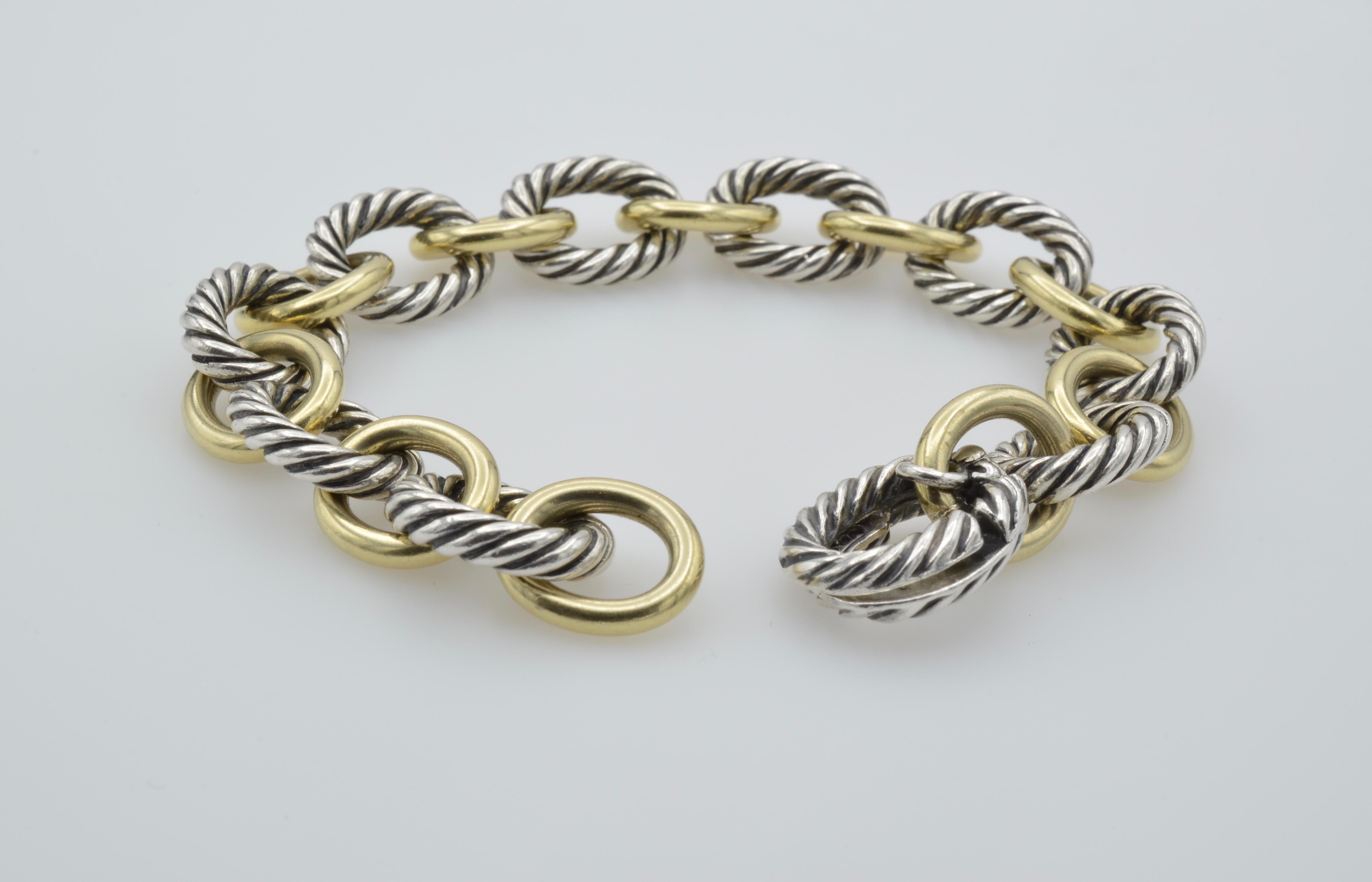 Women's or Men's David Yurman Sterling Silver 18 Karat Gold Link Bracelet