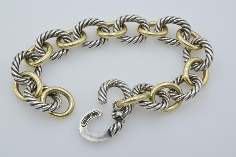 David Yurman Sterling Silver 18 Karat Gold Link Bracelet at 1stDibs