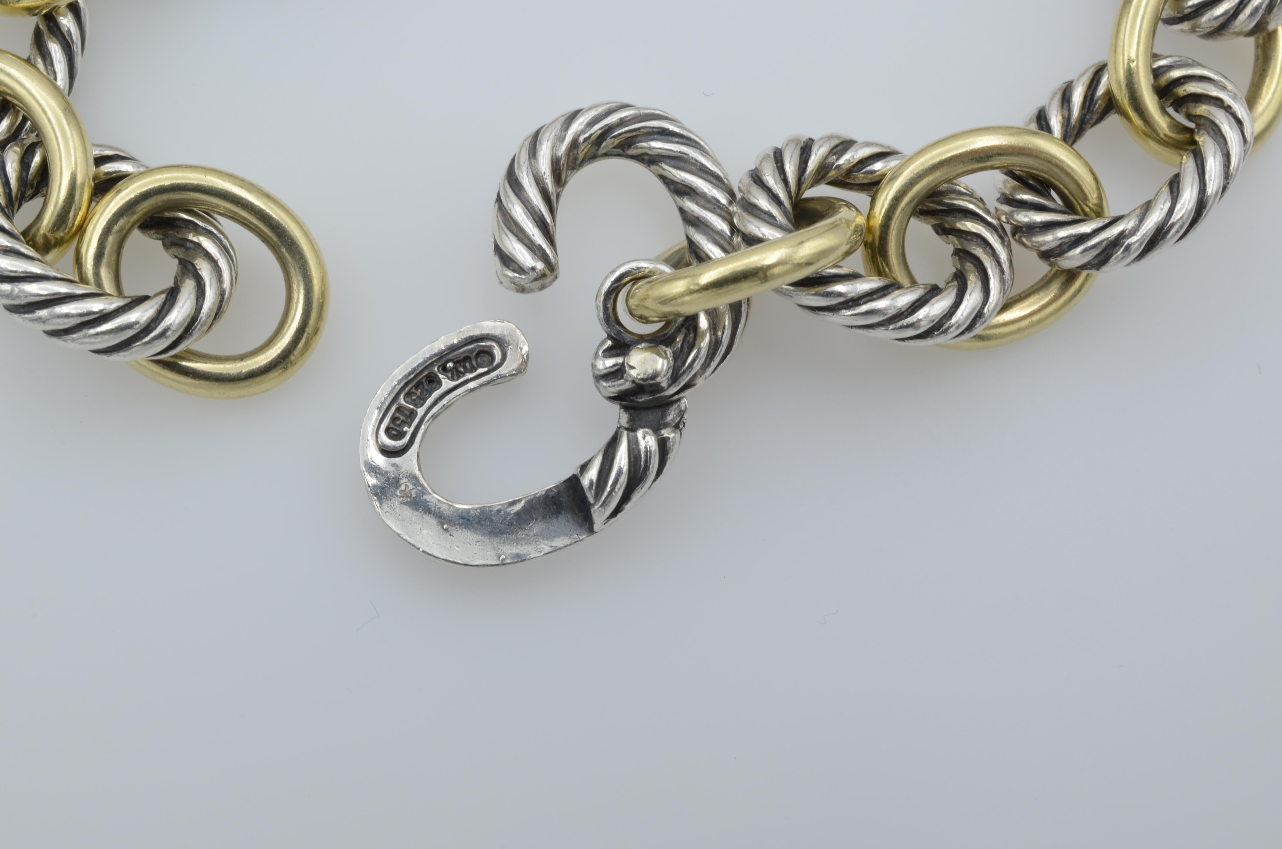 David Yurman Sterling Silver 18 Karat Gold Link Bracelet 3