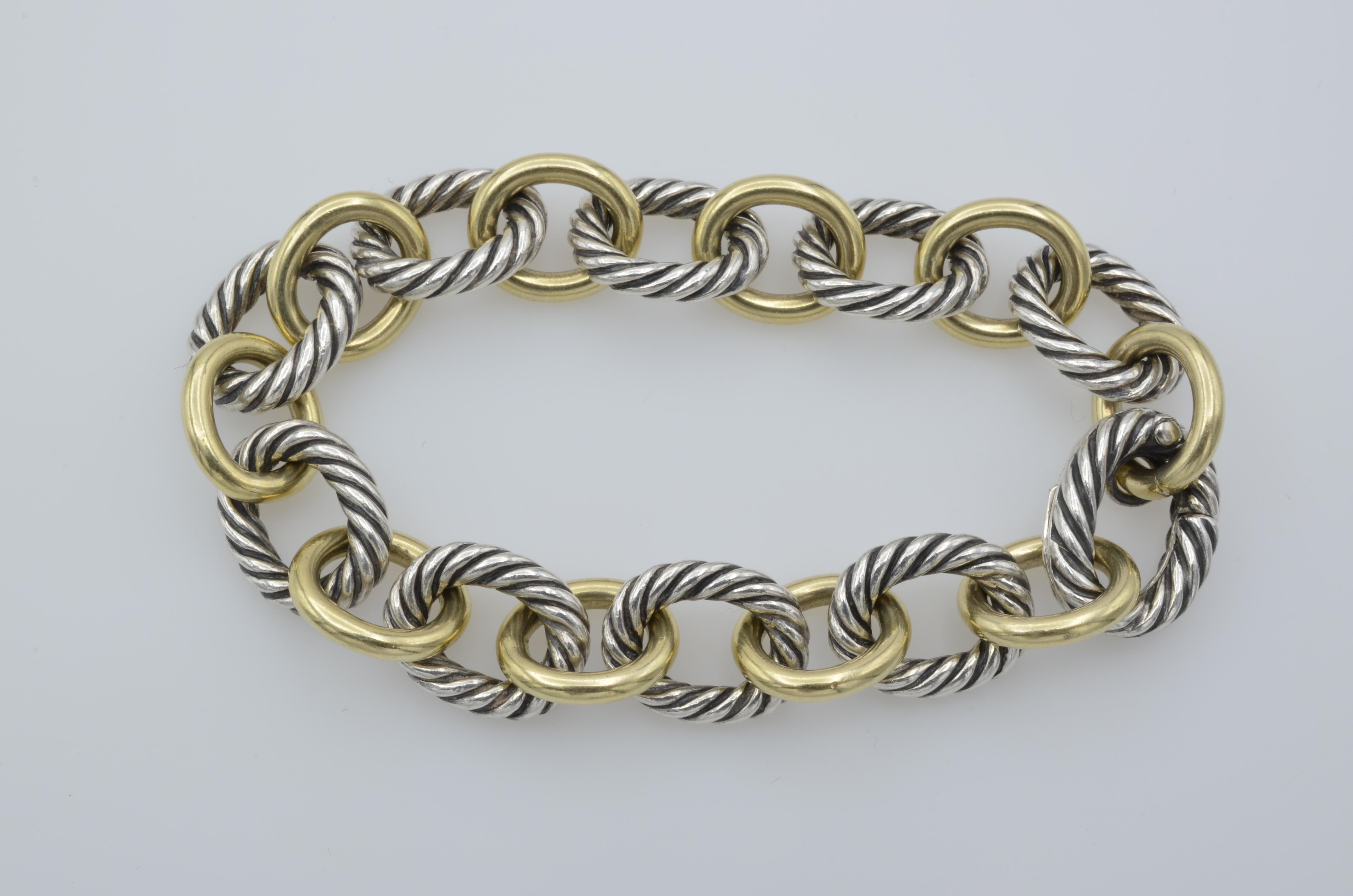 David Yurman Sterling Silver 18 Karat Gold Link Bracelet 4