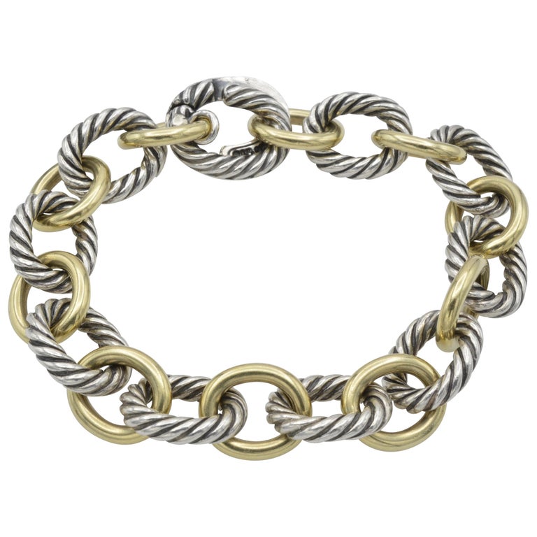 David Yurman Sterling Silver 18 Karat Gold Link Bracelet at 1stDibs