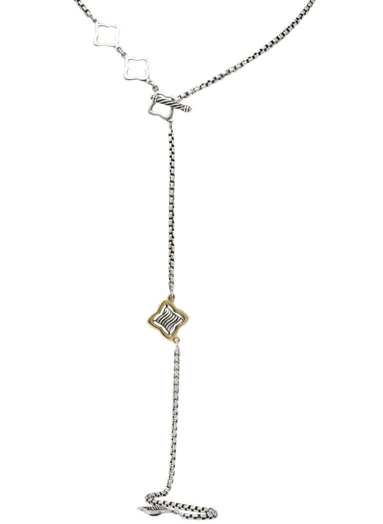 David Yurman Sterling Silver 18 Karat Gold Long Quatrefoil Chain