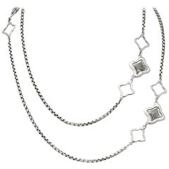 David Yurman Sterling Silver 18 Karat Gold Long Quatrefoil Chain Necklace