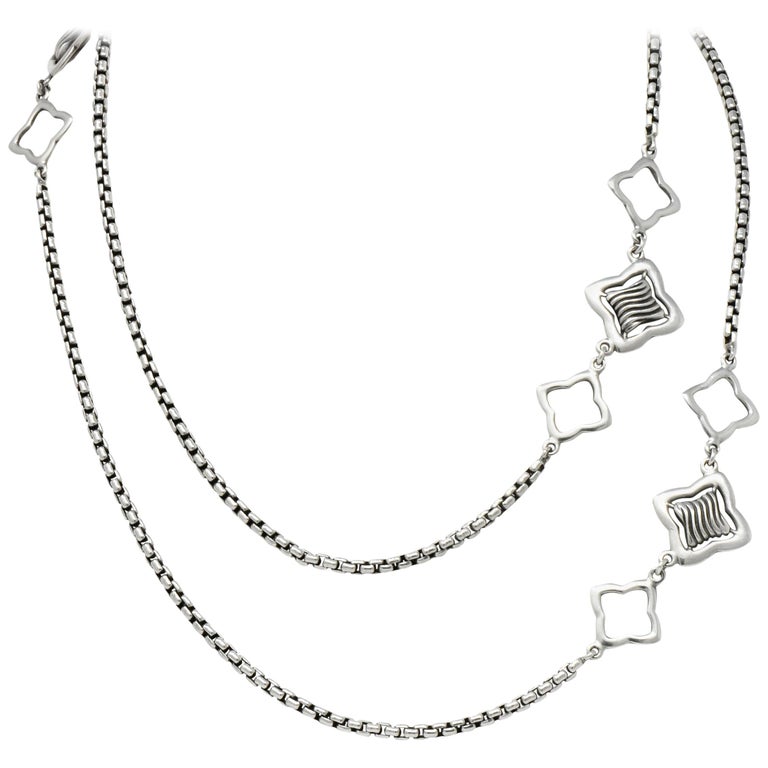 David Yurman Sterling Silver 18 Karat Gold Long Quatrefoil Chain
