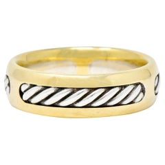 David Yurman Sterling Silver 18 Karat Two-Tone Gold Men's Band Ring