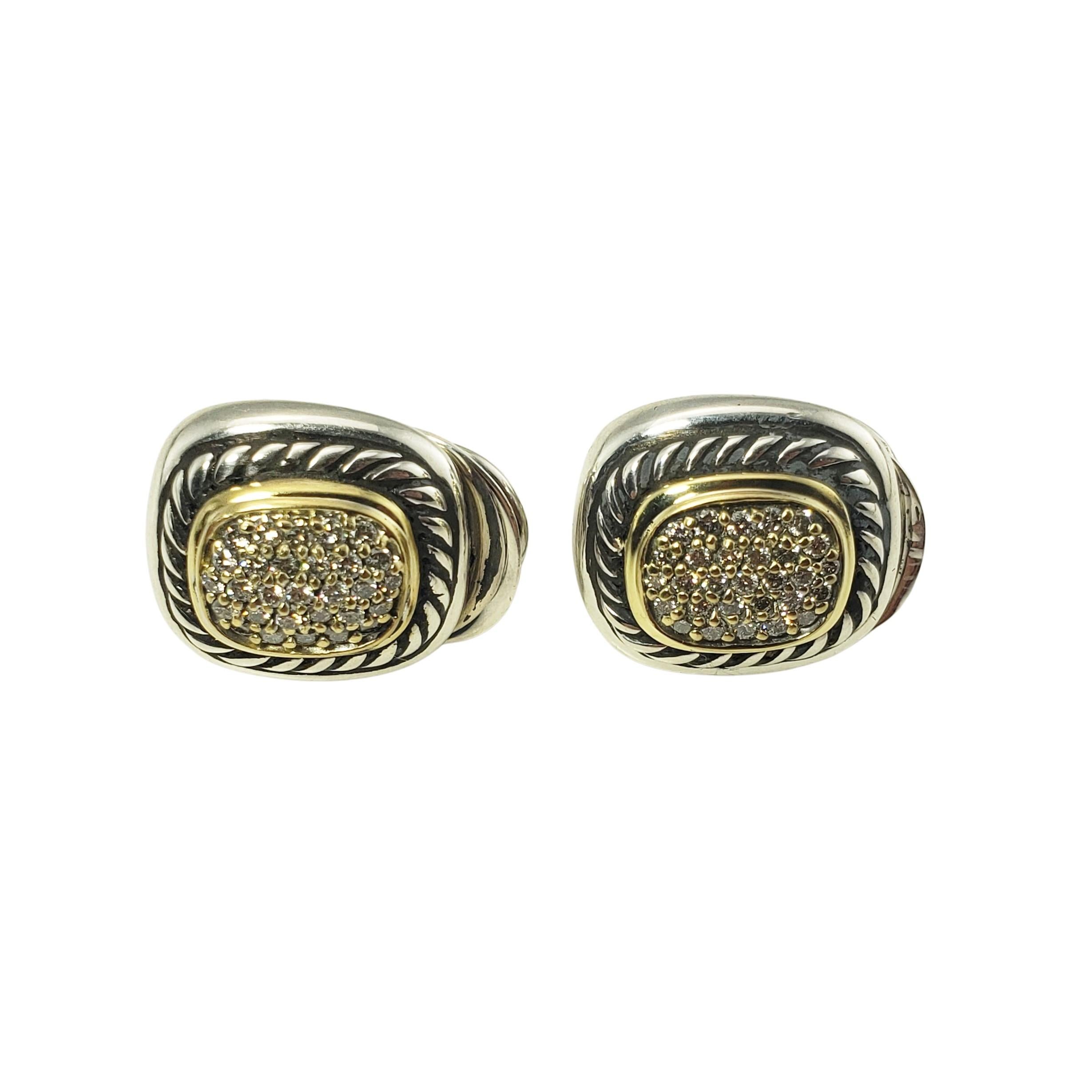 Round Cut David Yurman Sterling Silver / 18 Karat Yellow Gold and Diamond Albion Earrings