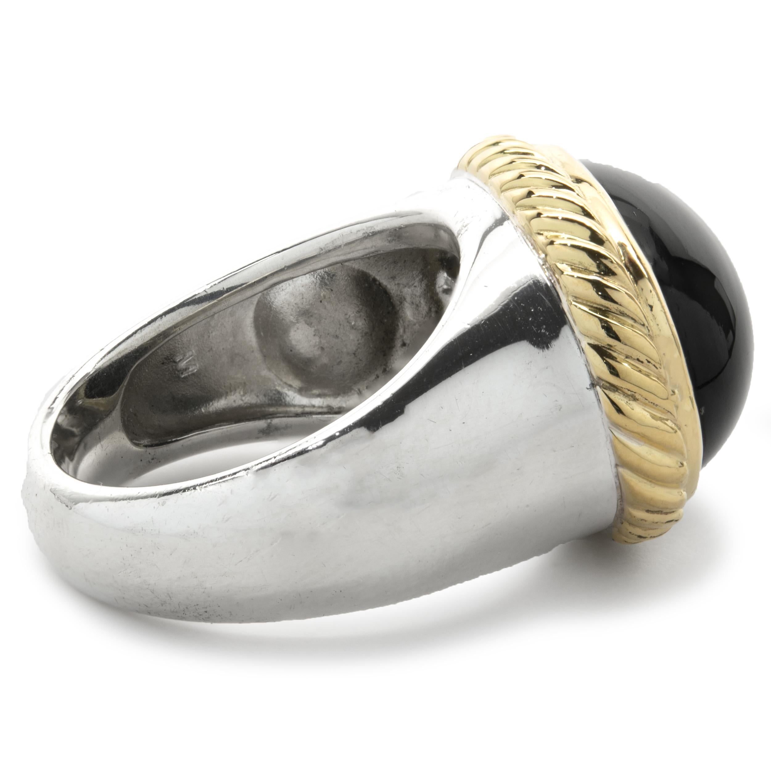 Oval Cut David Yurman Sterling Silver & 18 Karat Yellow Gold Black Onyx Cable Ring