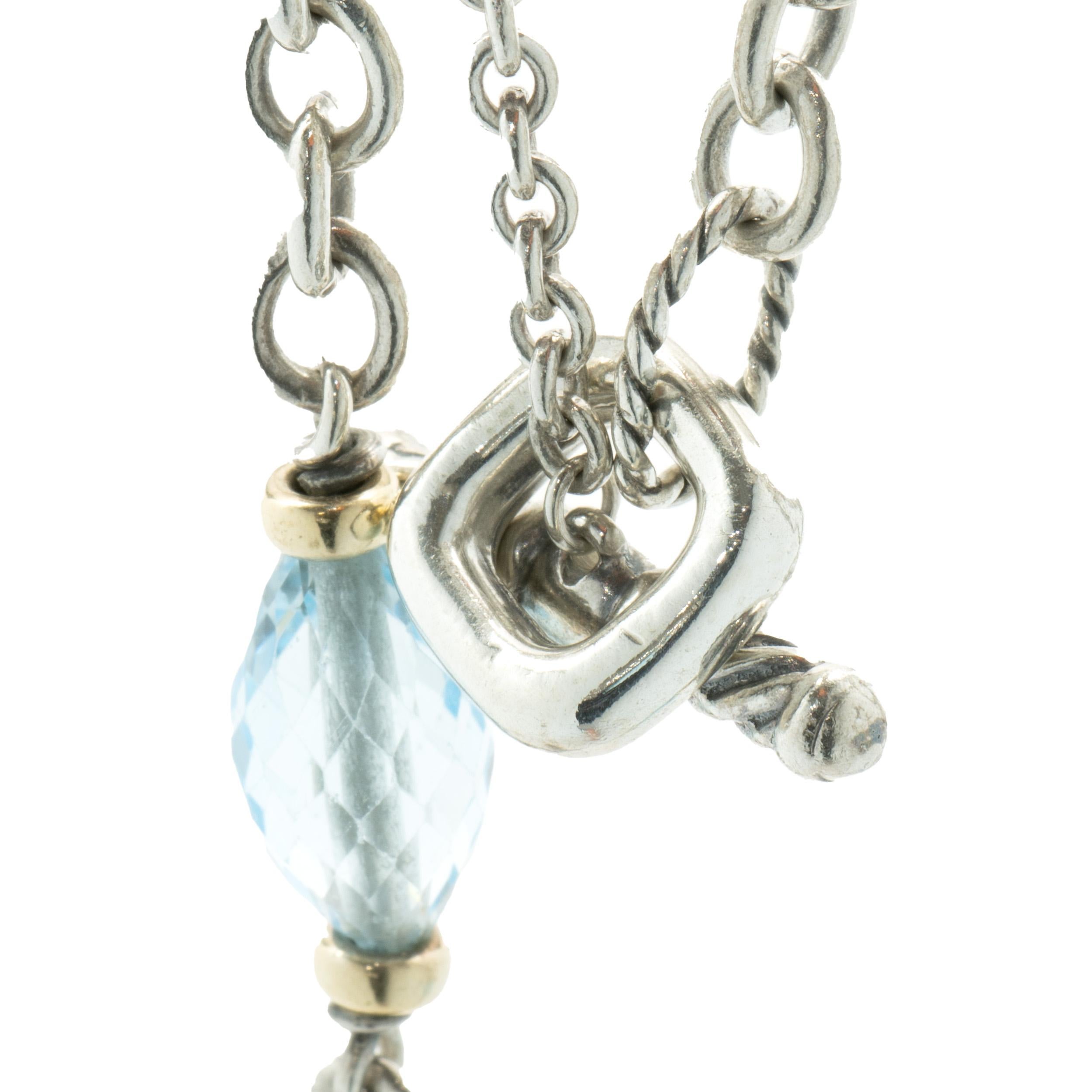 Oval Cut David Yurman Sterling Silver & 18 Karat Yellow Gold Blue Topaz Station Necklace