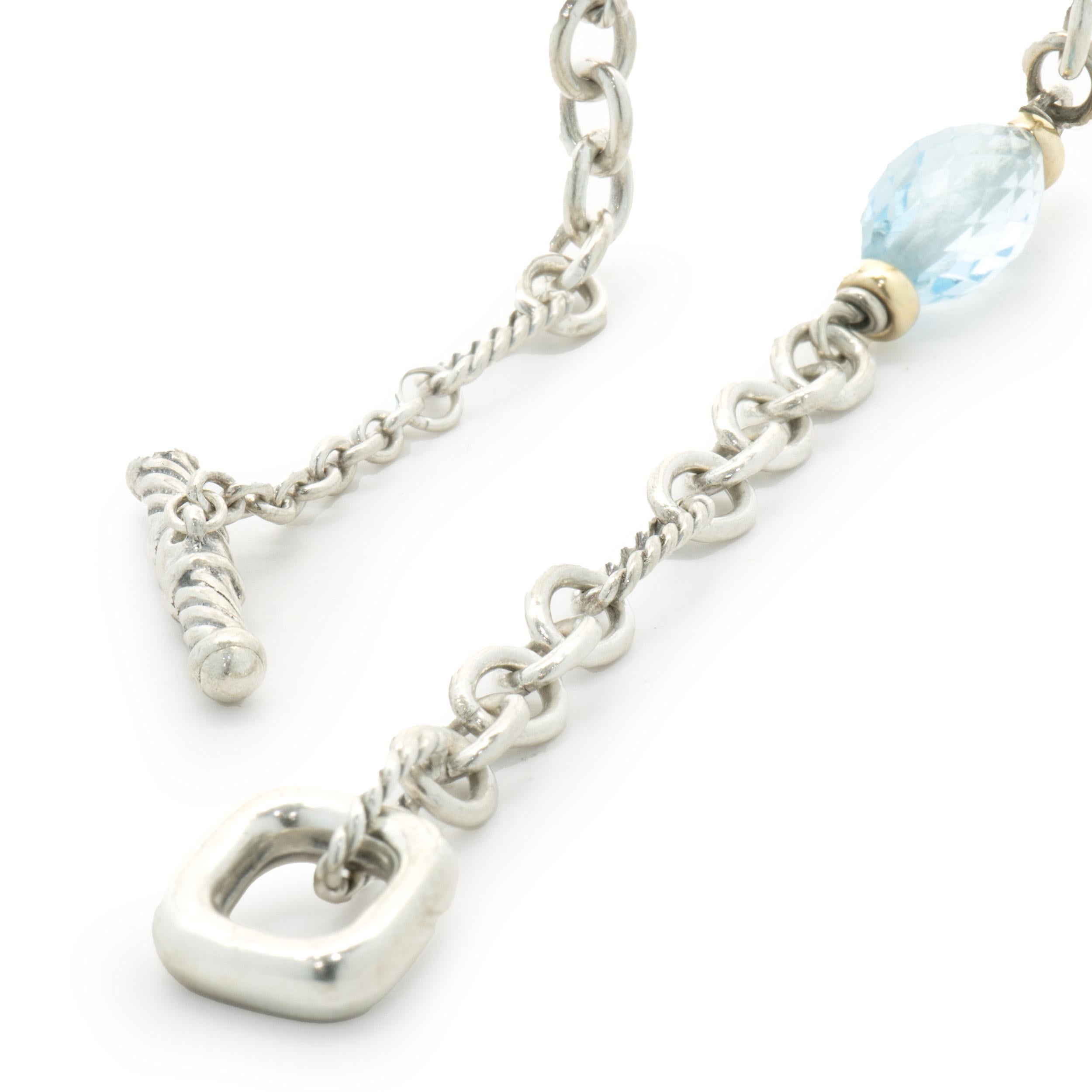 David Yurman Sterling Silver & 18 Karat Yellow Gold Blue Topaz Station Necklace In Excellent Condition In Scottsdale, AZ
