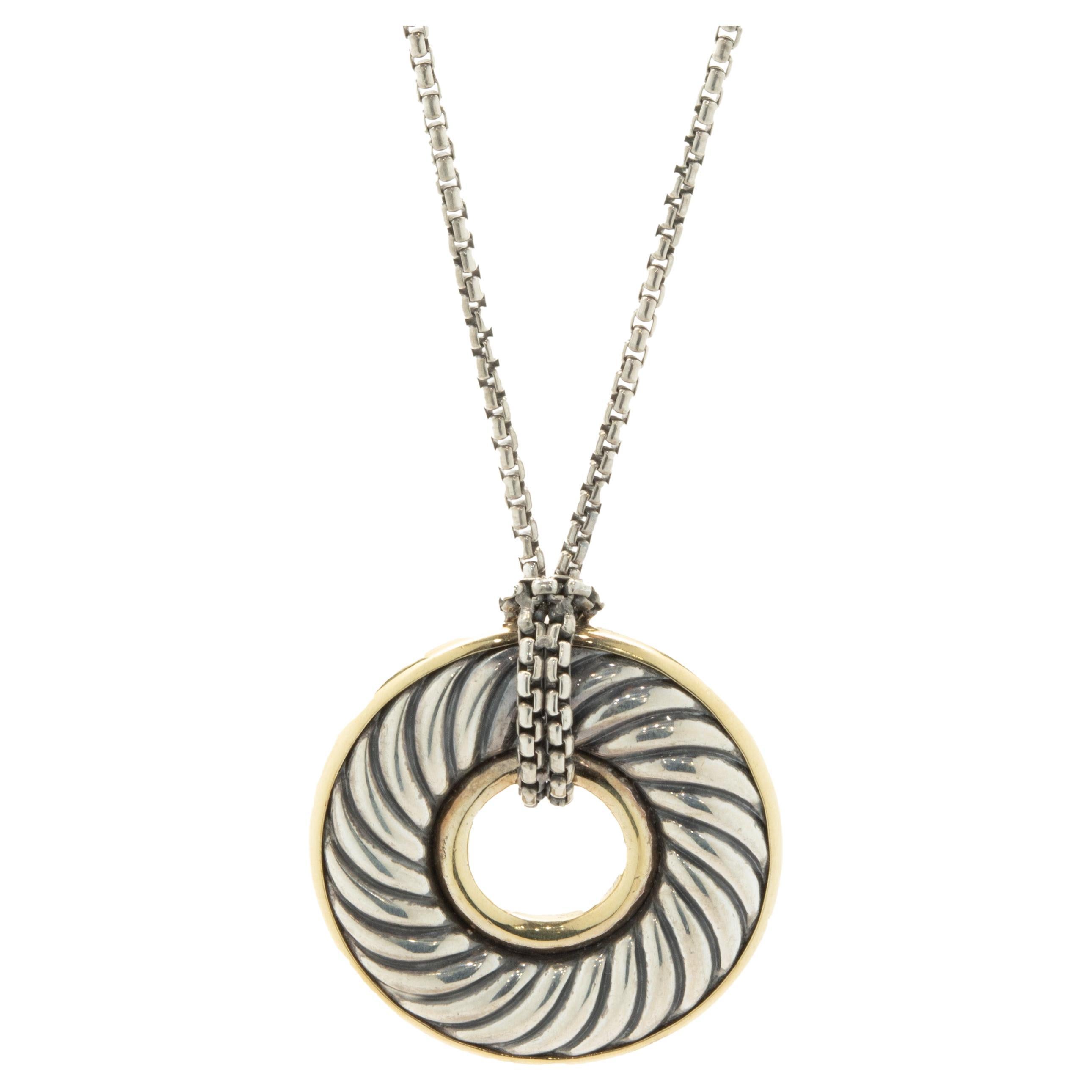 David Yurman Sterling Silver & 18 Karat Yellow Gold Cable Circle Necklace