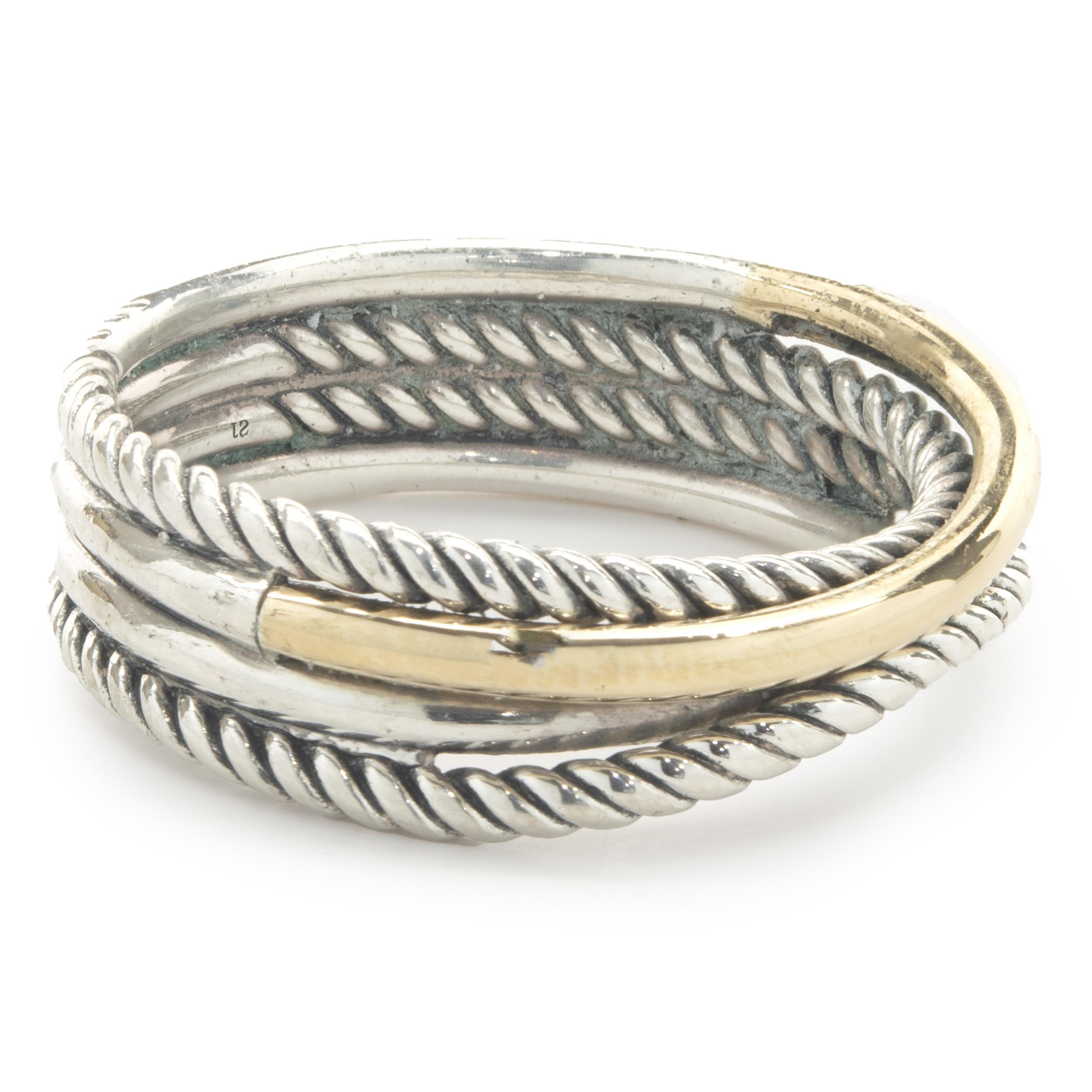 Women's or Men's David Yurman Sterling Silver & 18 Karat Yellow Gold Cable Crossover Ring