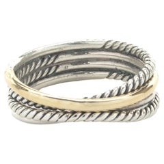 David Yurman Sterling Silver & 18 Karat Yellow Gold Cable Crossover Ring