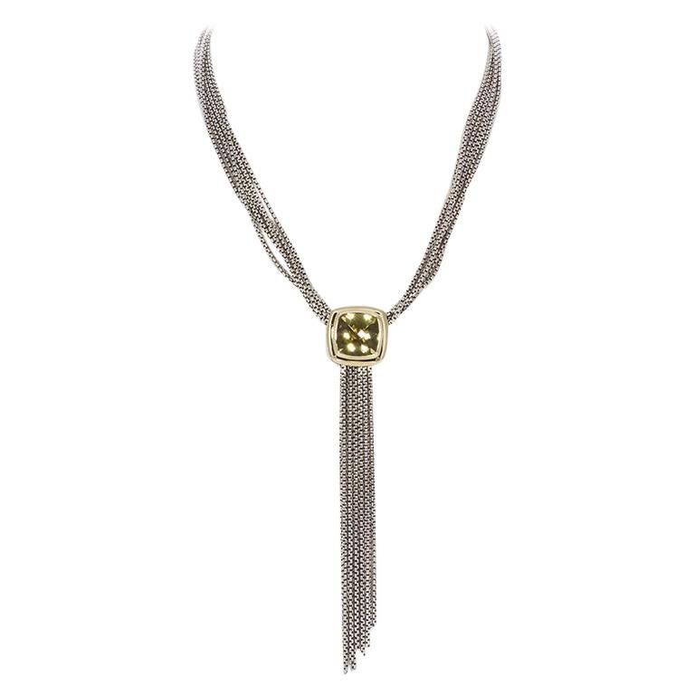 David Yurman Sterling Silver 18 Karat Yellow Gold Citrine Albion Tassel Necklace