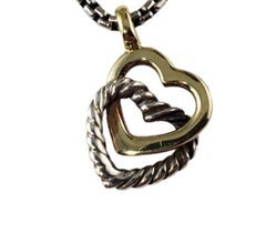 David Yurman Sterling Silver 18 Karat Yellow Gold Double Heart Pendant #20990