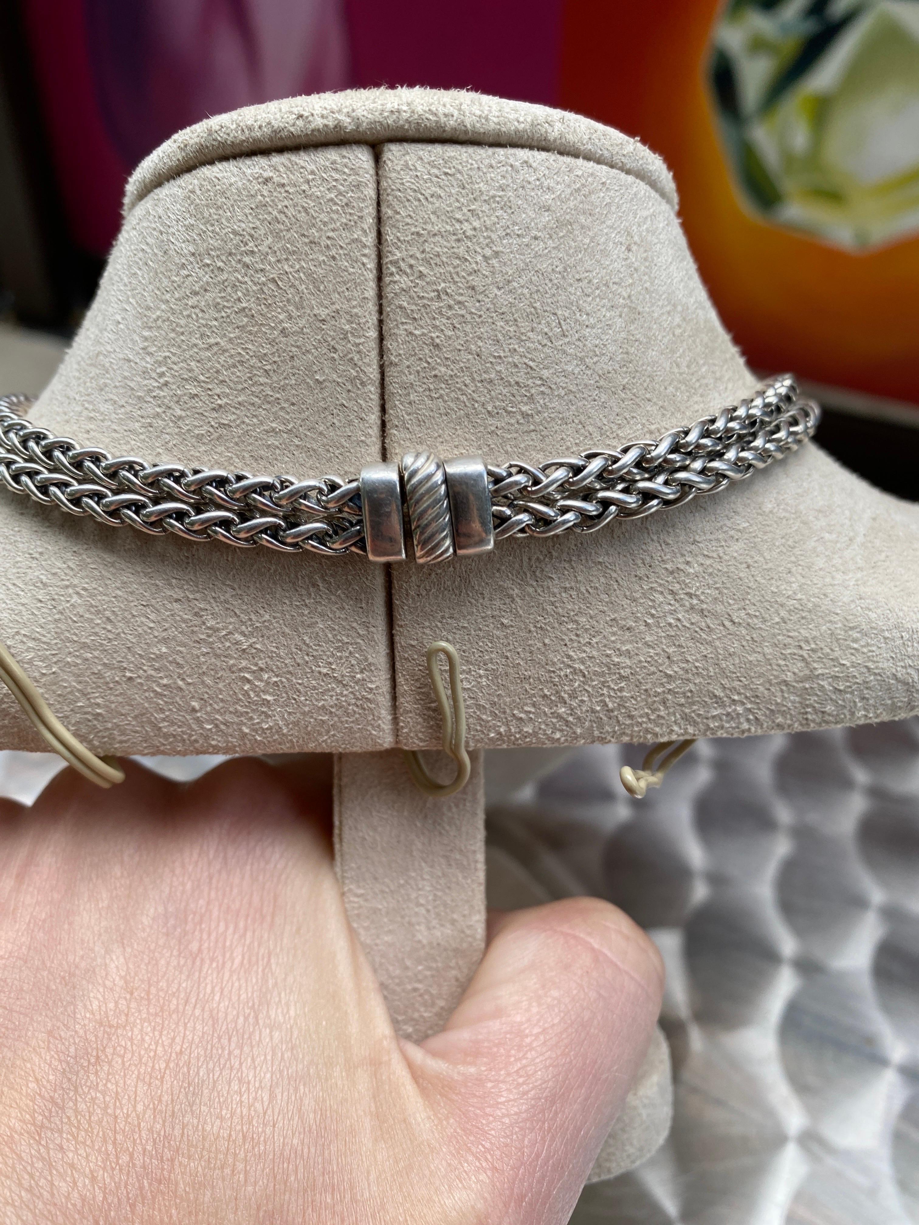 David Yurman Sterling Silver & 18 Karat Yellow Gold Double Wheat Chain Necklace In Good Condition In Houston, TX