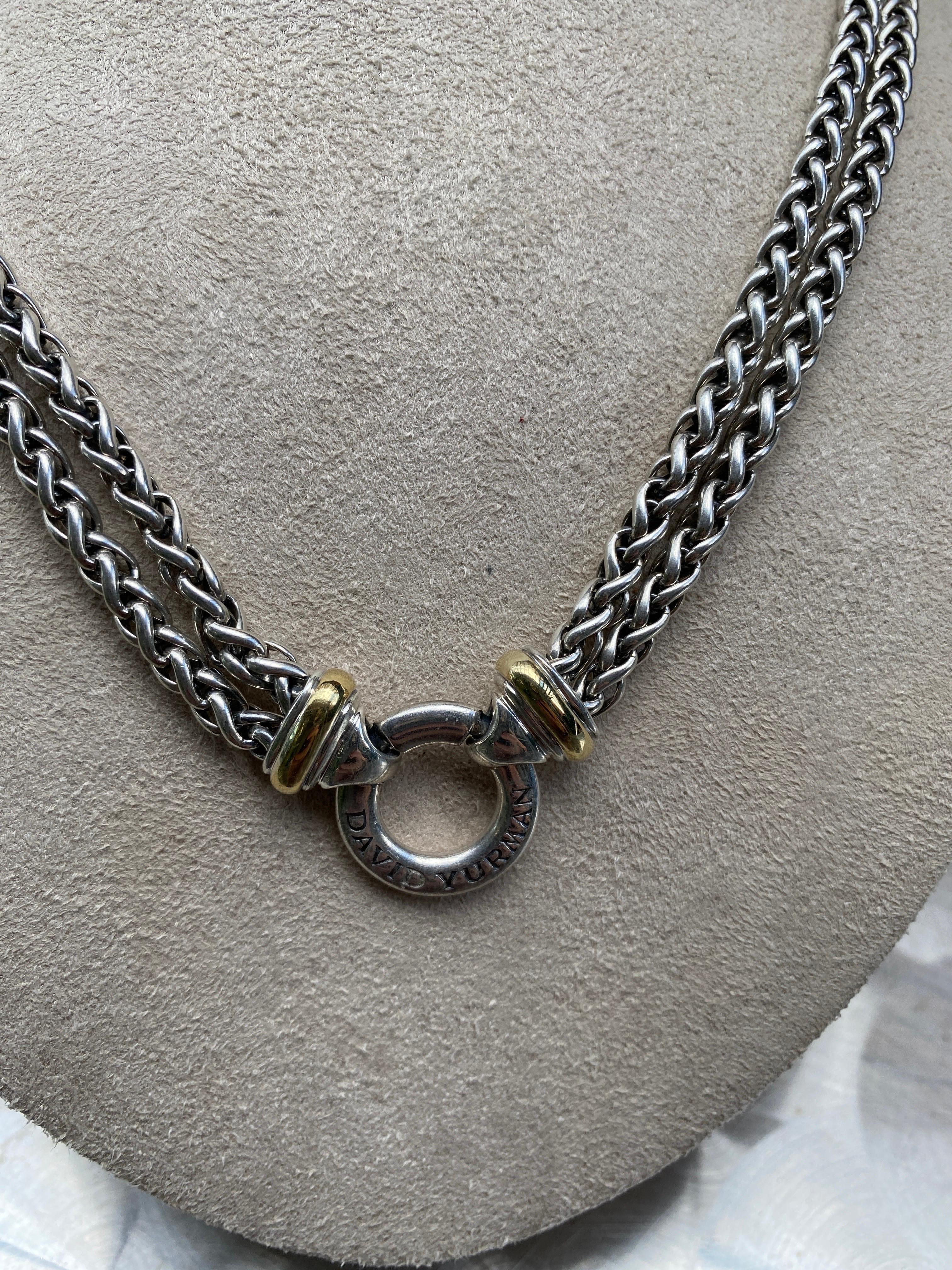 David Yurman Sterling Silver & 18 Karat Yellow Gold Double Wheat Chain Necklace 1