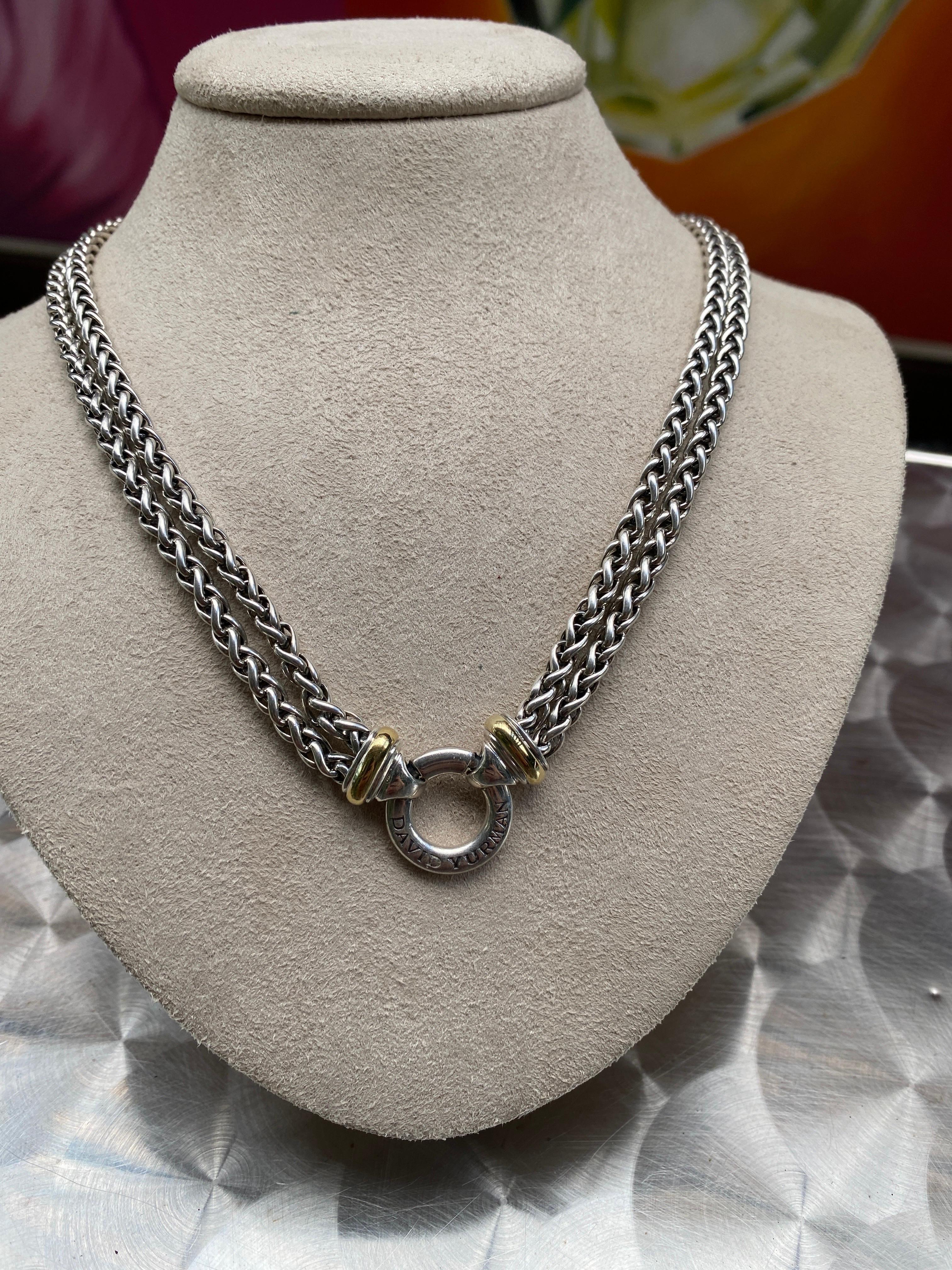 David Yurman Sterling Silver & 18 Karat Yellow Gold Double Wheat Chain Necklace 2