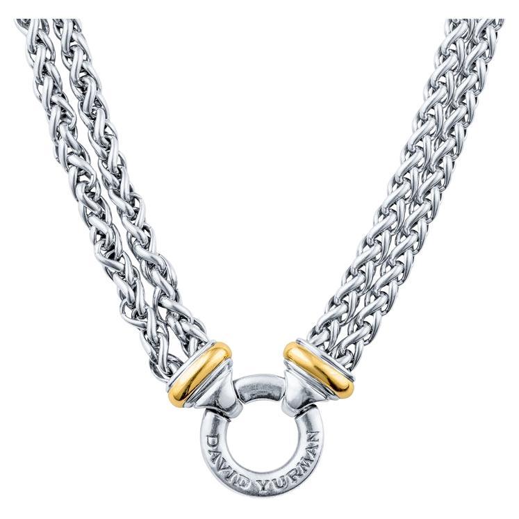 David Yurman Sterling Silver & 18 Karat Yellow Gold Double Wheat Chain Necklace