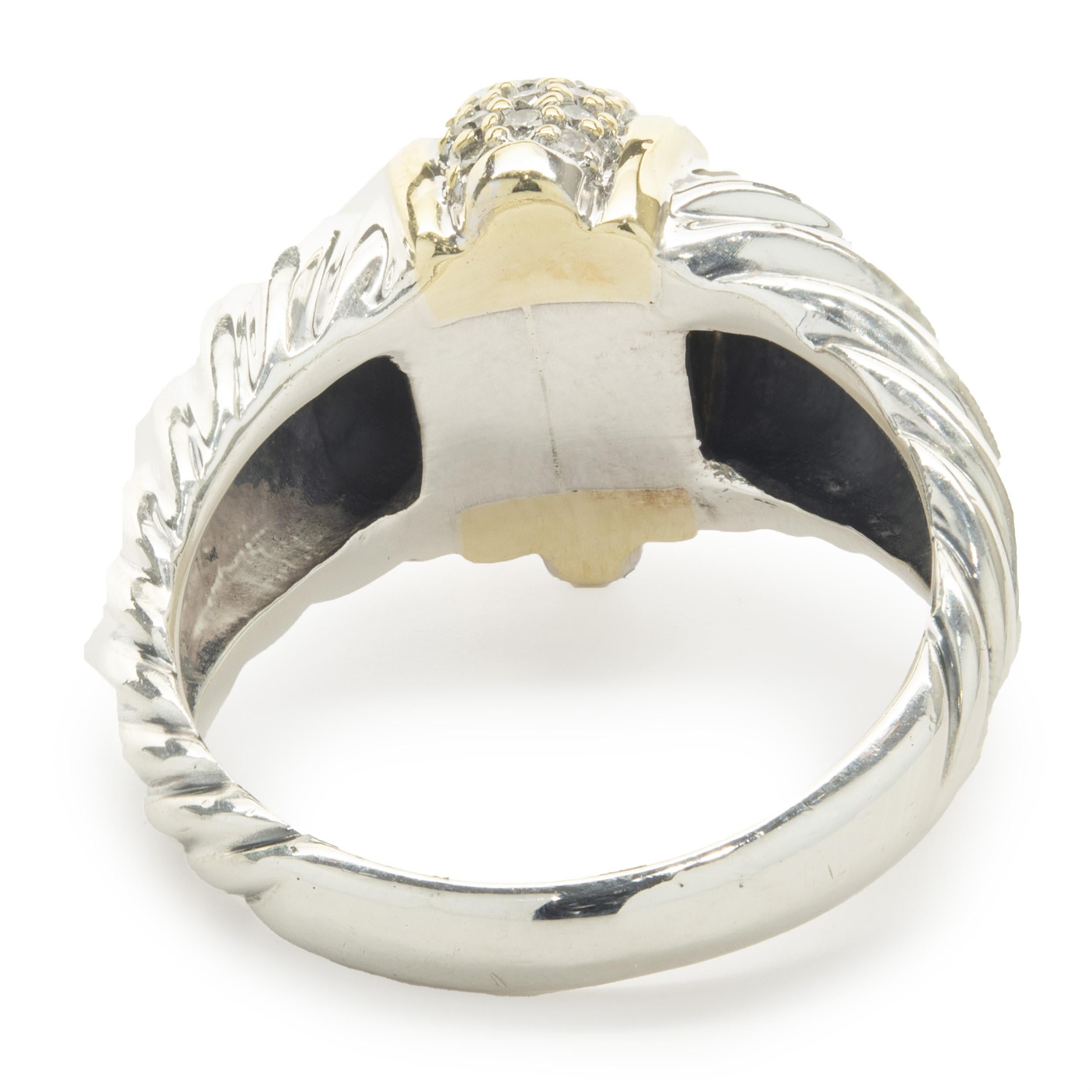 Round Cut David Yurman Sterling Silver & 18 Karat Yellow Gold Pave Diamond Dome Cable Ring