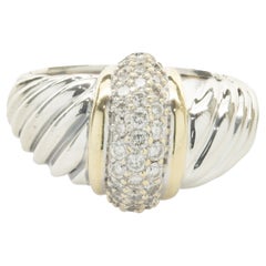 David Yurman Sterling Silver & 18 Karat Yellow Gold Pave Diamond Dome Cable Ring