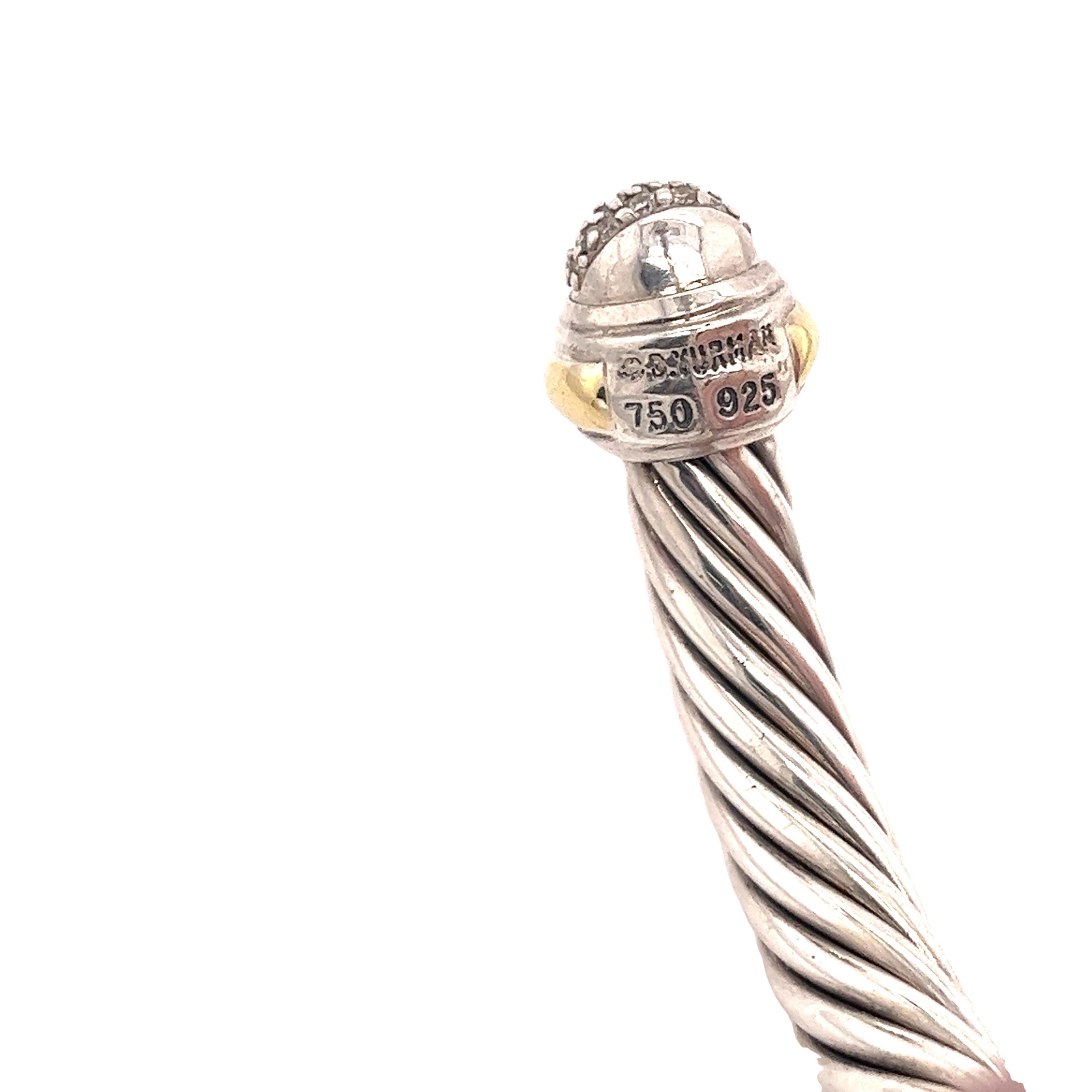Women's or Men's David Yurman Sterling Silver 18ct Classic Cable Bangle With Diamond End Caps