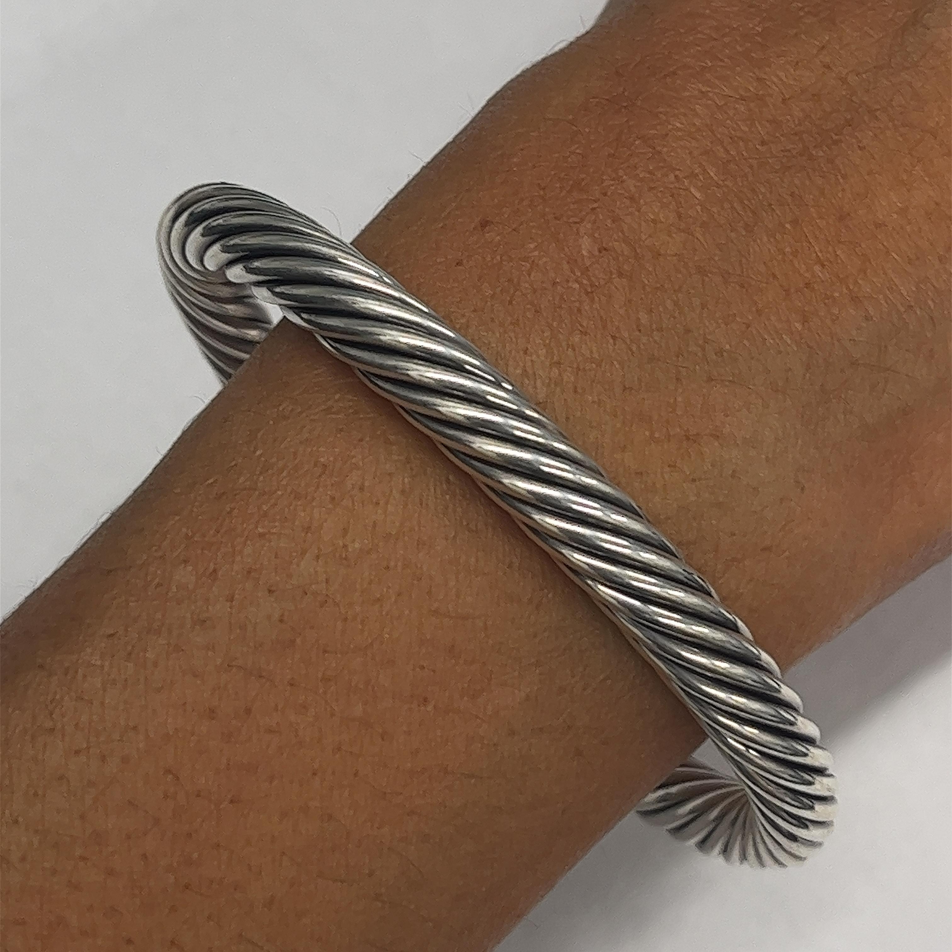 David Yurman Sterling Silver 18ct Classic Cable Bangle With Diamond End Caps 2