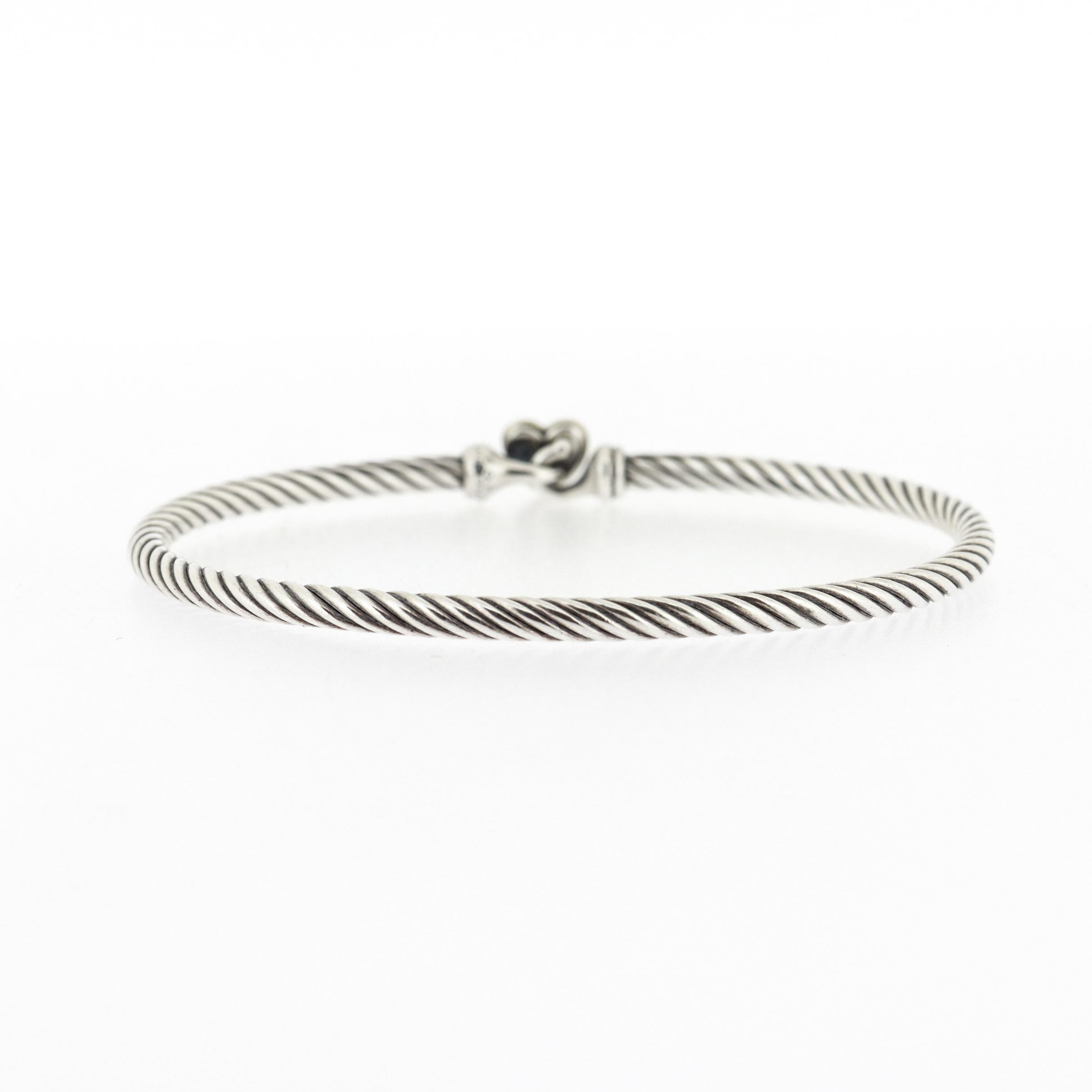 David Yurman Sterling Silver & 18K Gold 3mm Classic Cable Heart Station Bracelet For Sale 1