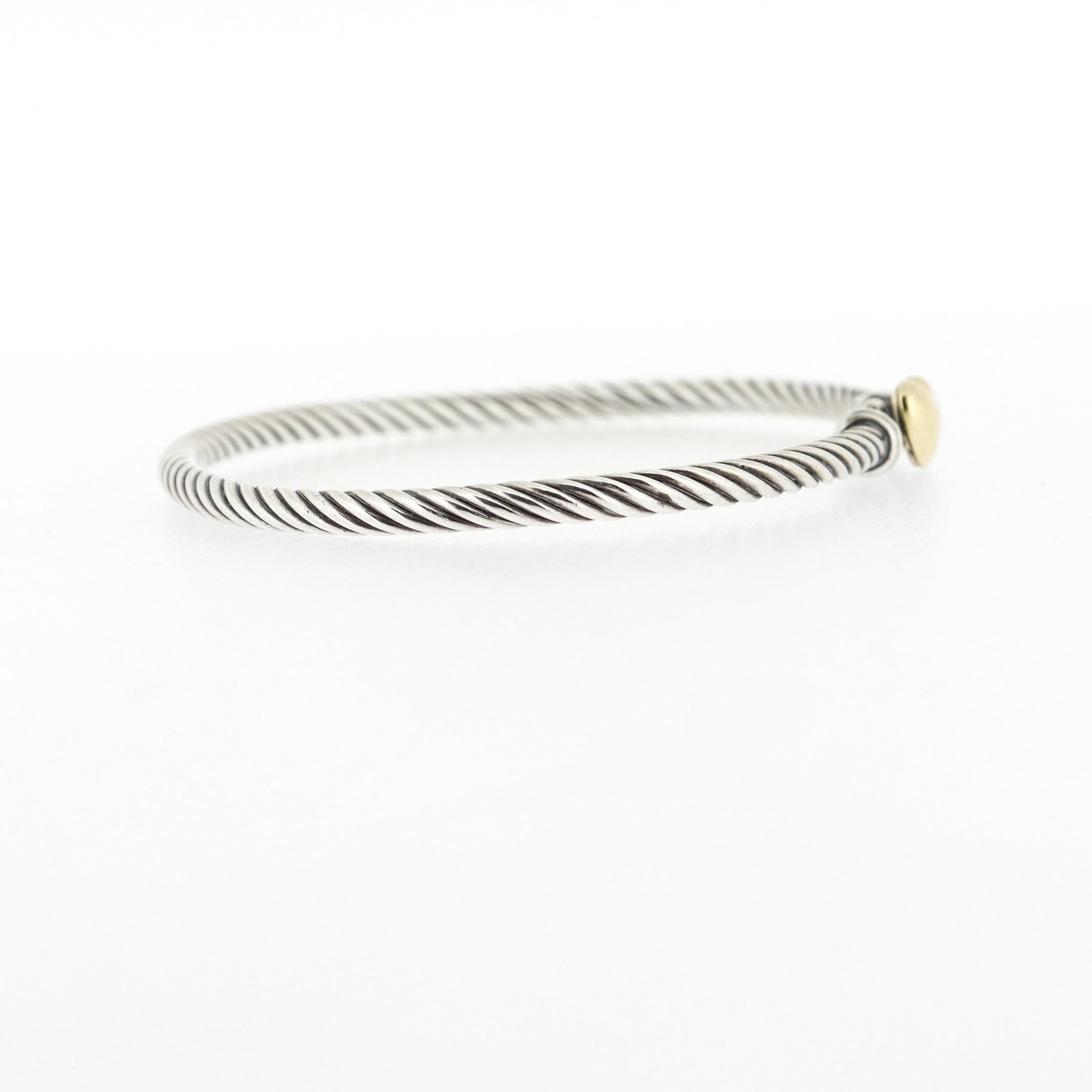 David Yurman Sterling Silver & 18K Gold 3mm Classic Cable Heart Station Bracelet For Sale 3