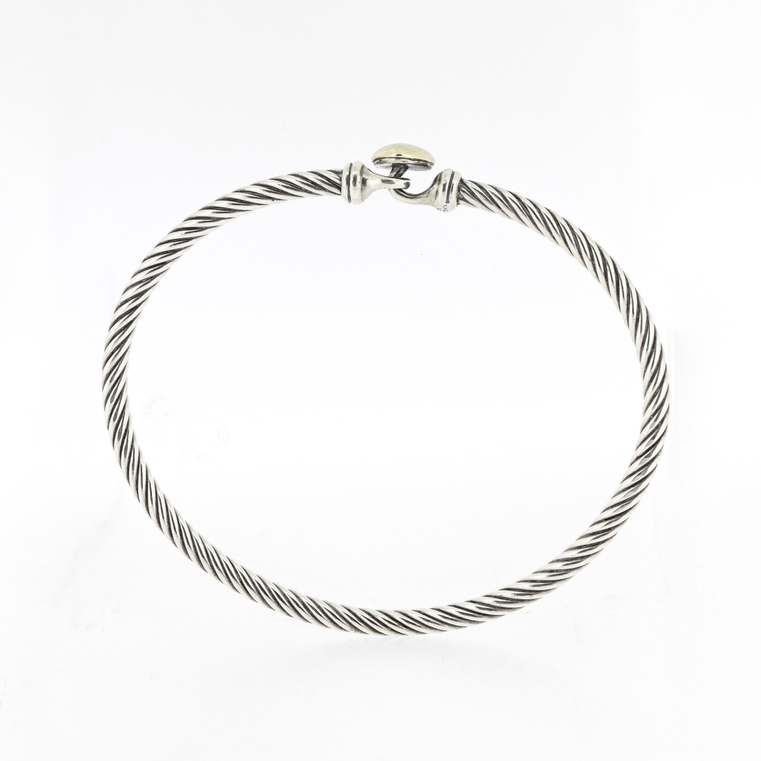 David Yurman Sterling Silver & 18K Gold 3mm Classic Cable Heart Station Bracelet For Sale 4