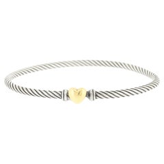 David Yurman Sterling Silver & 18K Gold 3mm Classic Cable Heart Station Bracelet