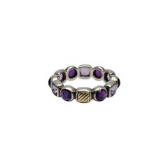 David Yurman Sterling Silver 18K Gold Amethyst Chiclet Band Ring Size 7 #24095