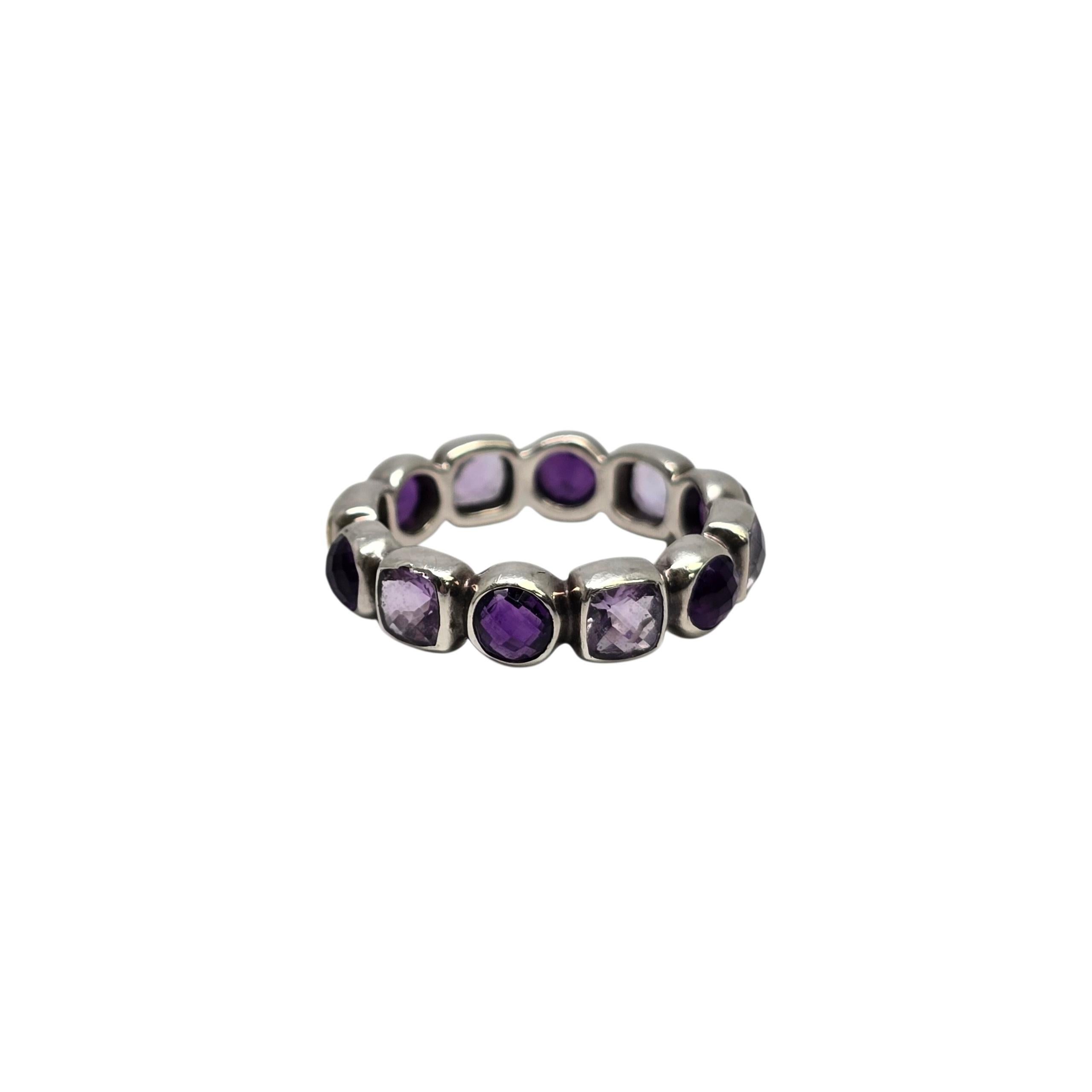 Taglio rotondo David Yurman Sterling Silver 18K Gold Amethyst Chiclet Band Ring Size 7 #24095 in vendita