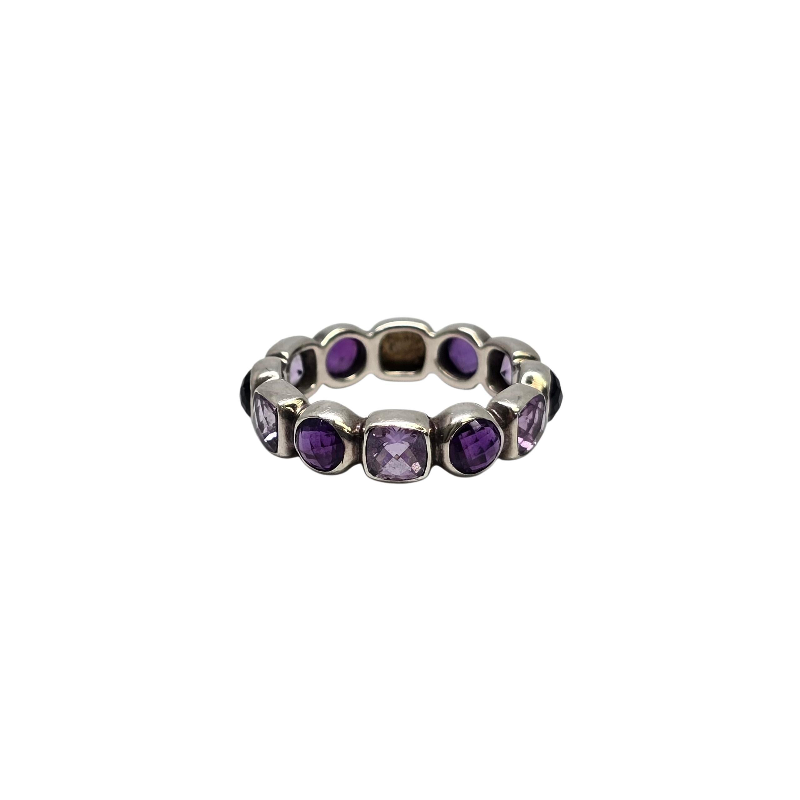 David Yurman Sterling Silver 18K Gold Amethyst Chiclet Band Ring Size 7 #24095 In condizioni buone in vendita a Washington Depot, CT