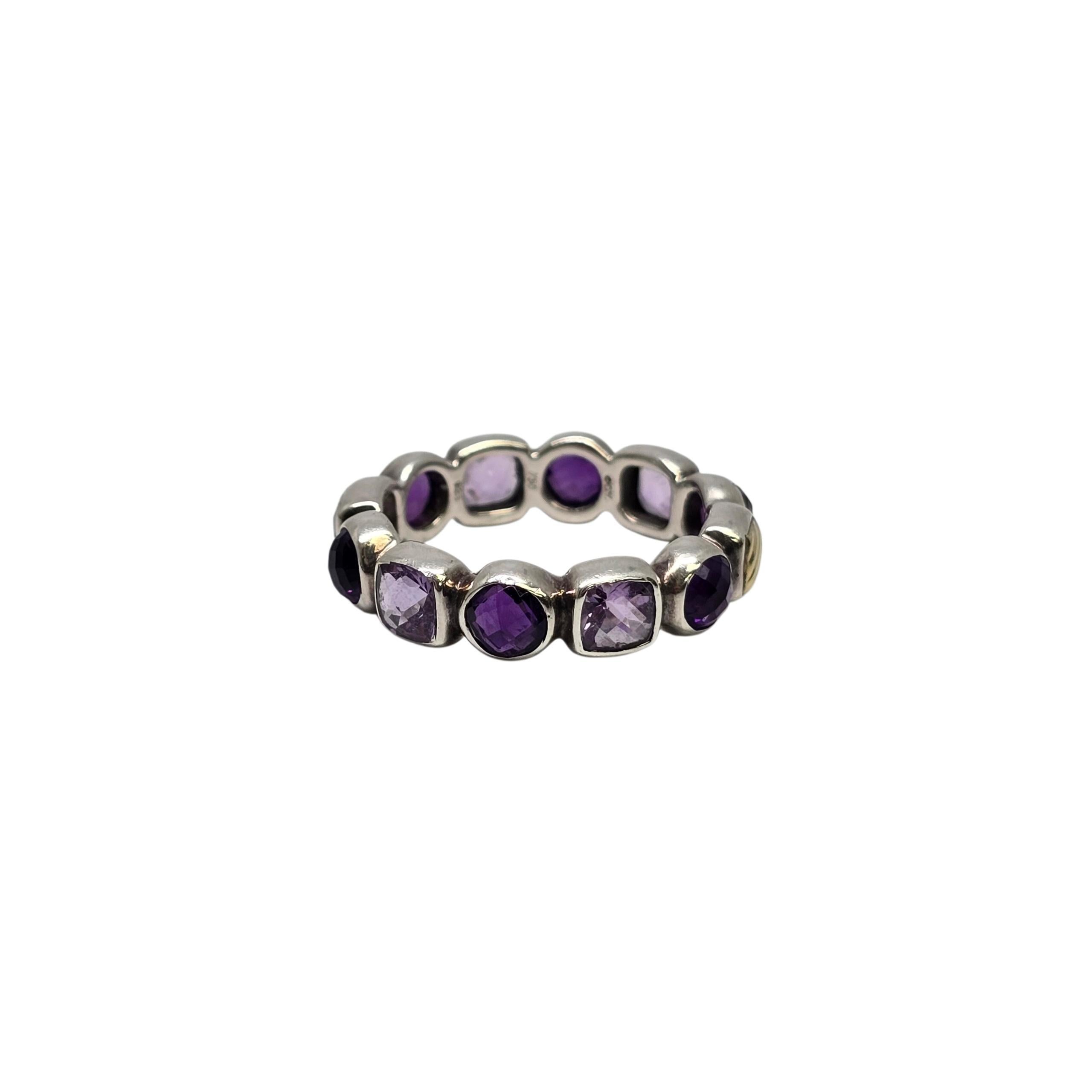 Donna David Yurman Sterling Silver 18K Gold Amethyst Chiclet Band Ring Size 7 #24095 in vendita
