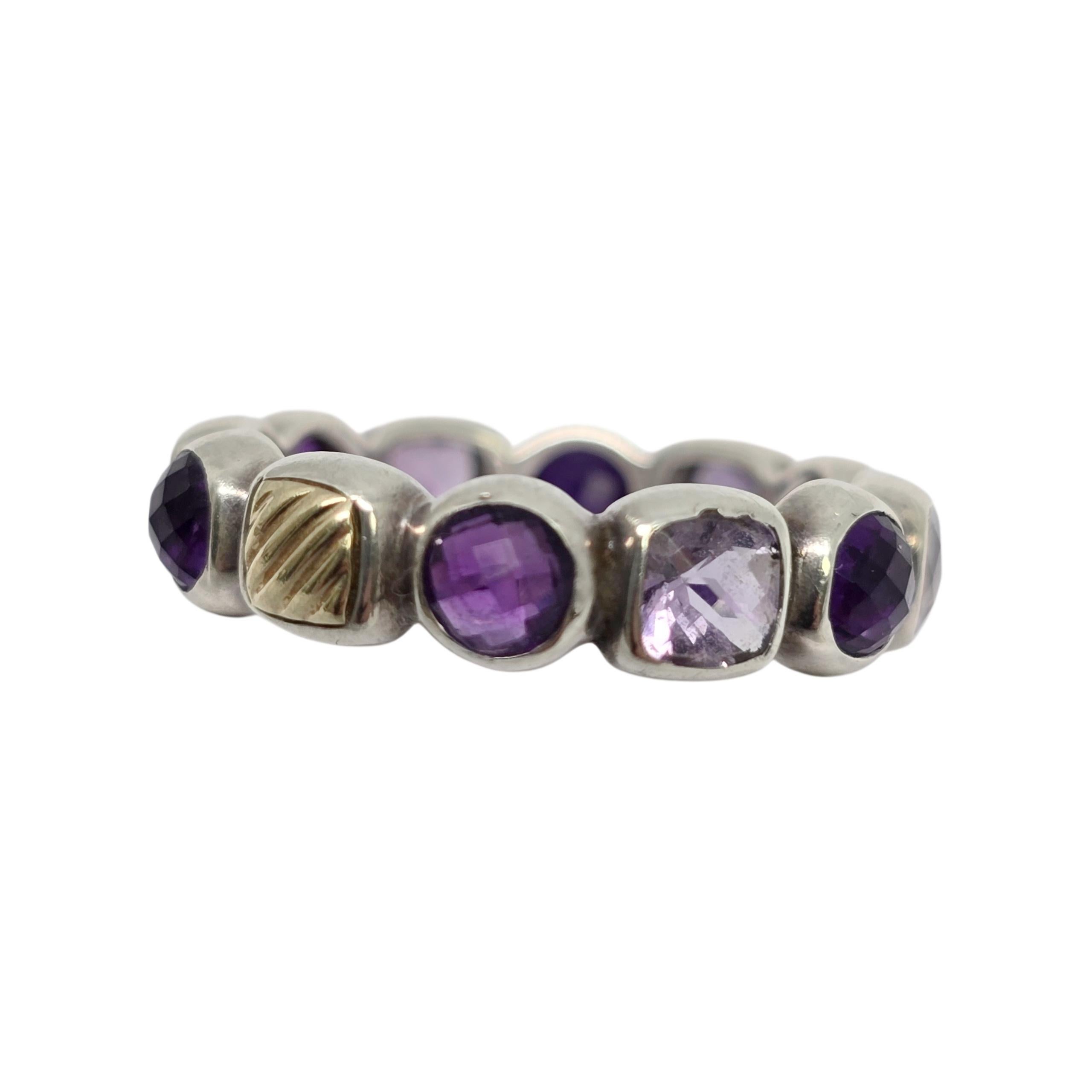 David Yurman Sterling Silver 18K Gold Amethyst Chiclet Band Ring Size 7 #24095 in vendita 2