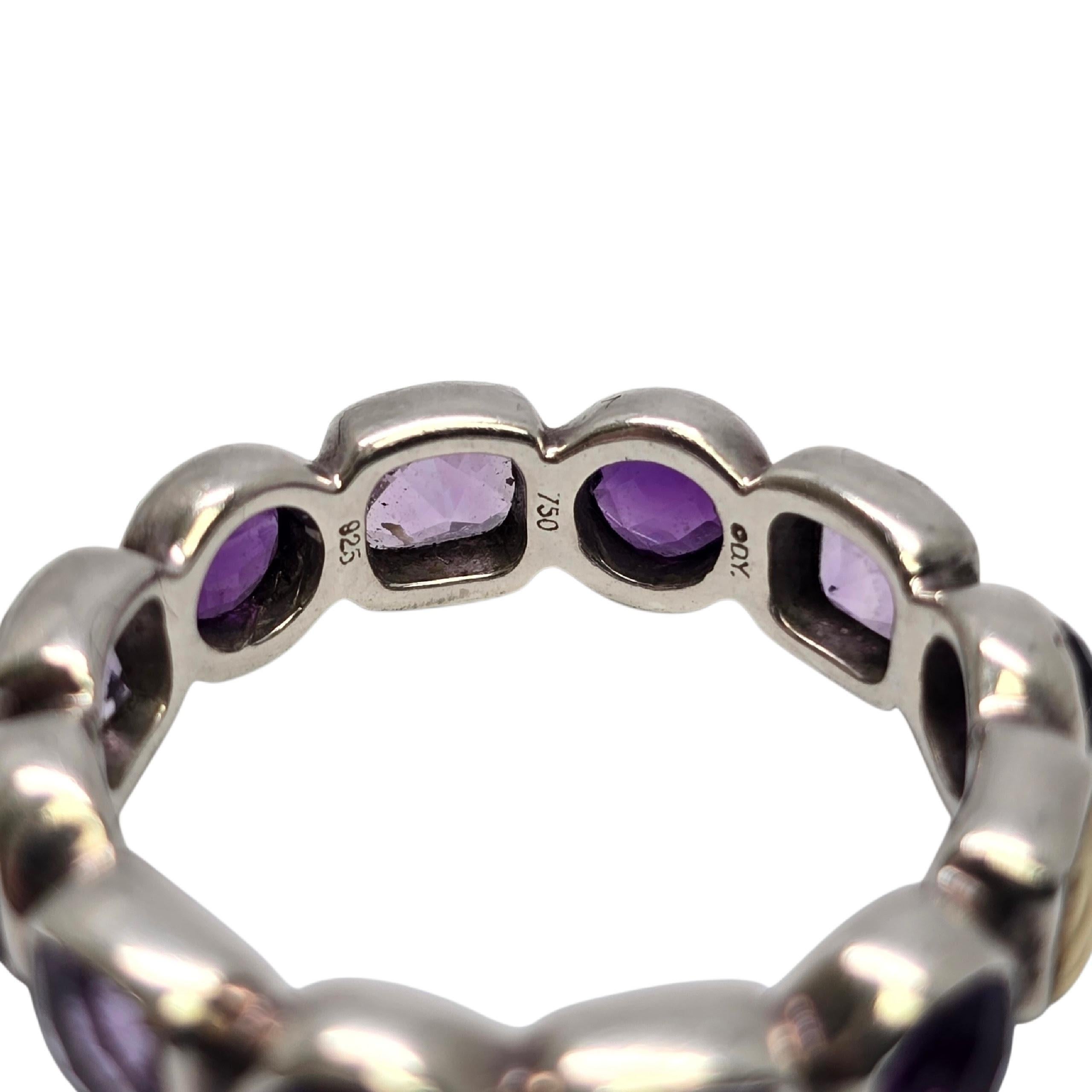 David Yurman Sterling Silver 18K Gold Amethyst Chiclet Band Ring Size 7 #24095 in vendita 3