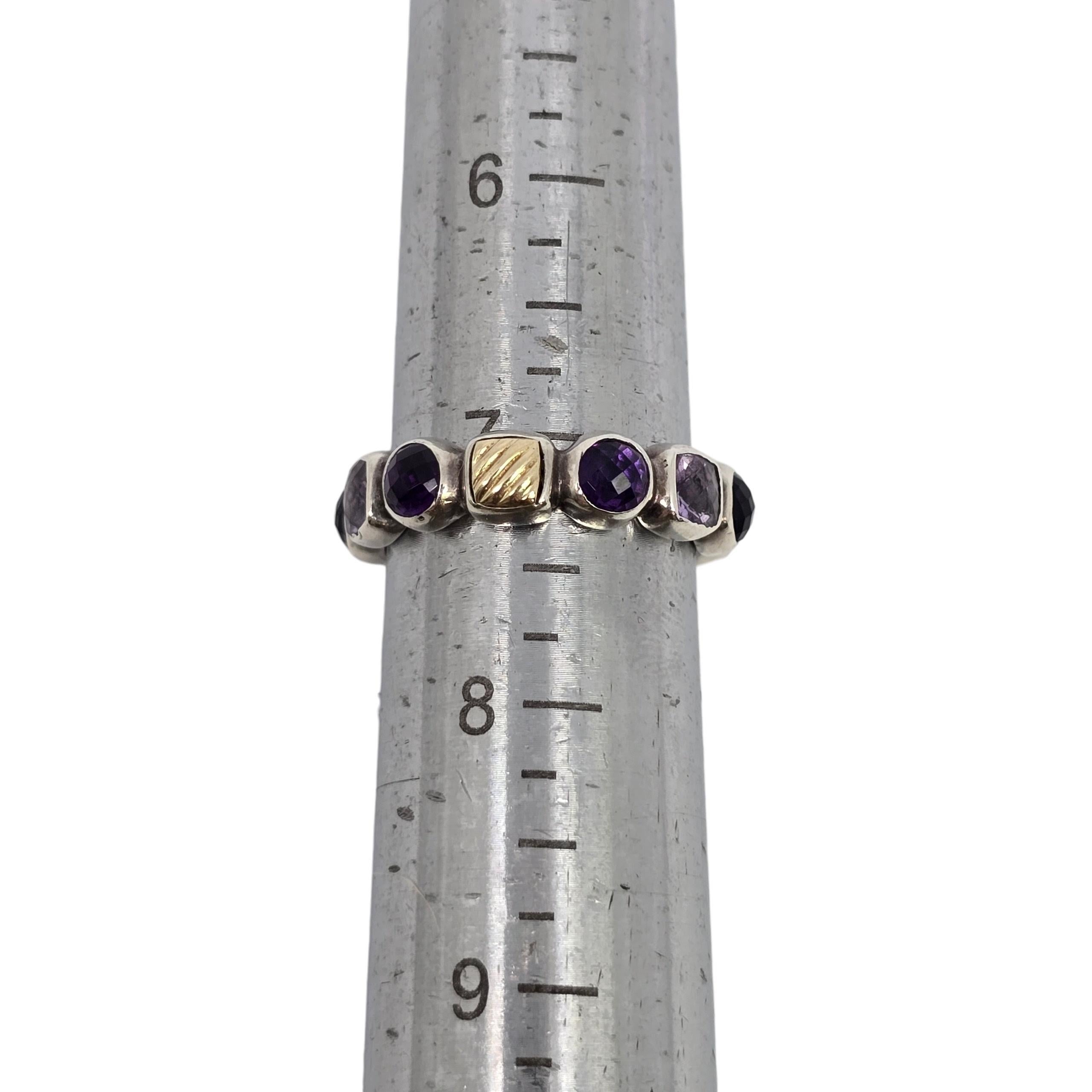 David Yurman Sterling Silver 18K Gold Amethyst Chiclet Band Ring Size 7 #24095 in vendita 4