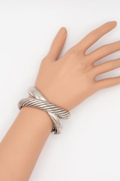 David Yurman Sterling Silver 18K Gold Cable Crossover Cuff Bangle