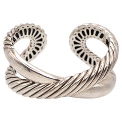 David Yurman Sterling Silver 18K Gold Cable Crossover Cuff Bangle
